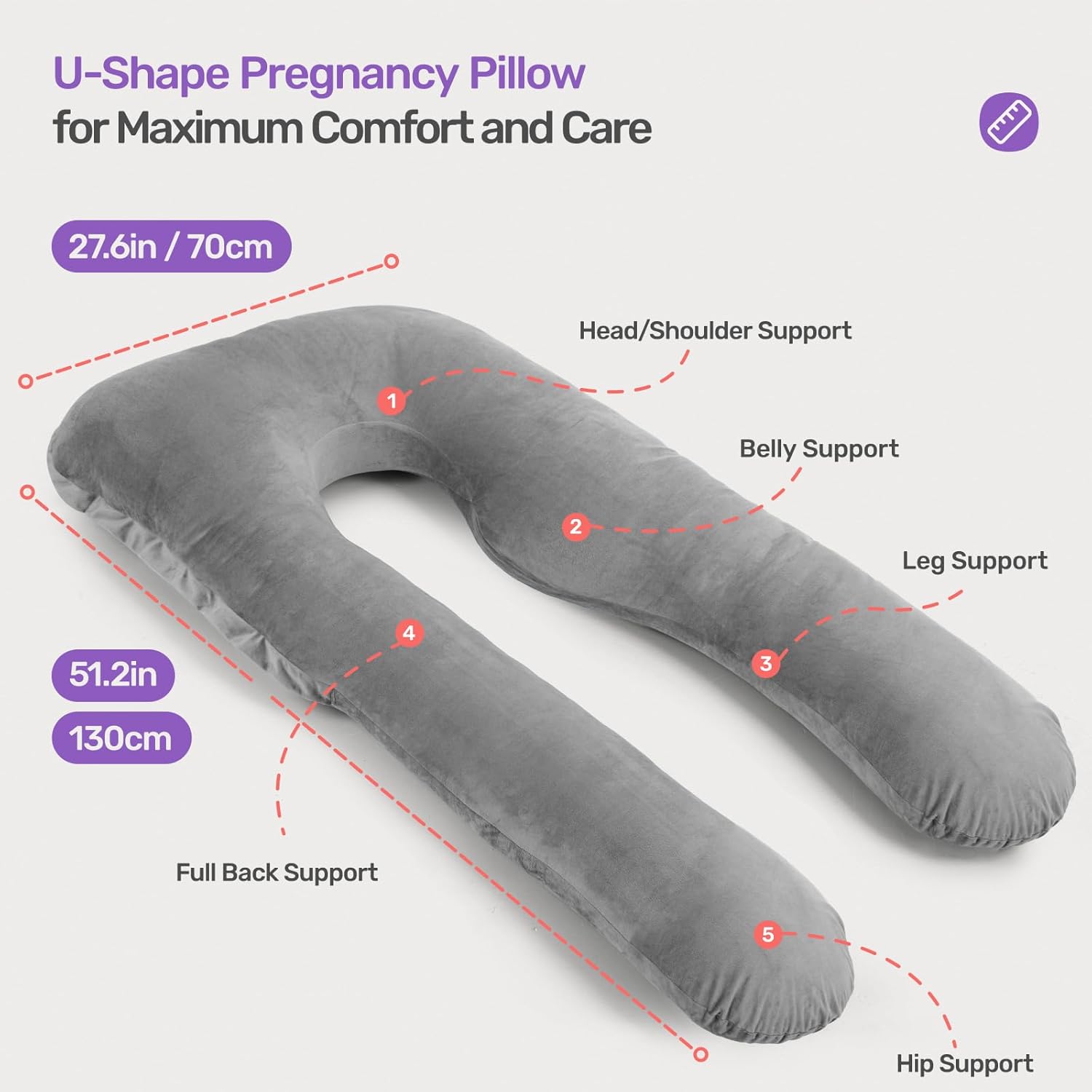 Nuliie Pregnancy Pillow with Washable Velvet Cover