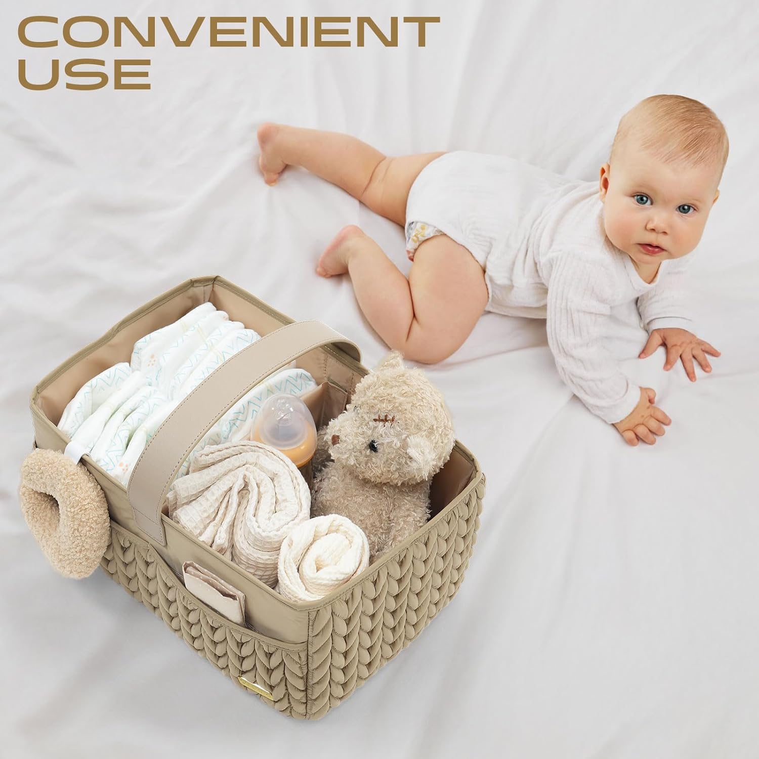 LUKJOJO Baby Diaper Caddy Organizer Beige