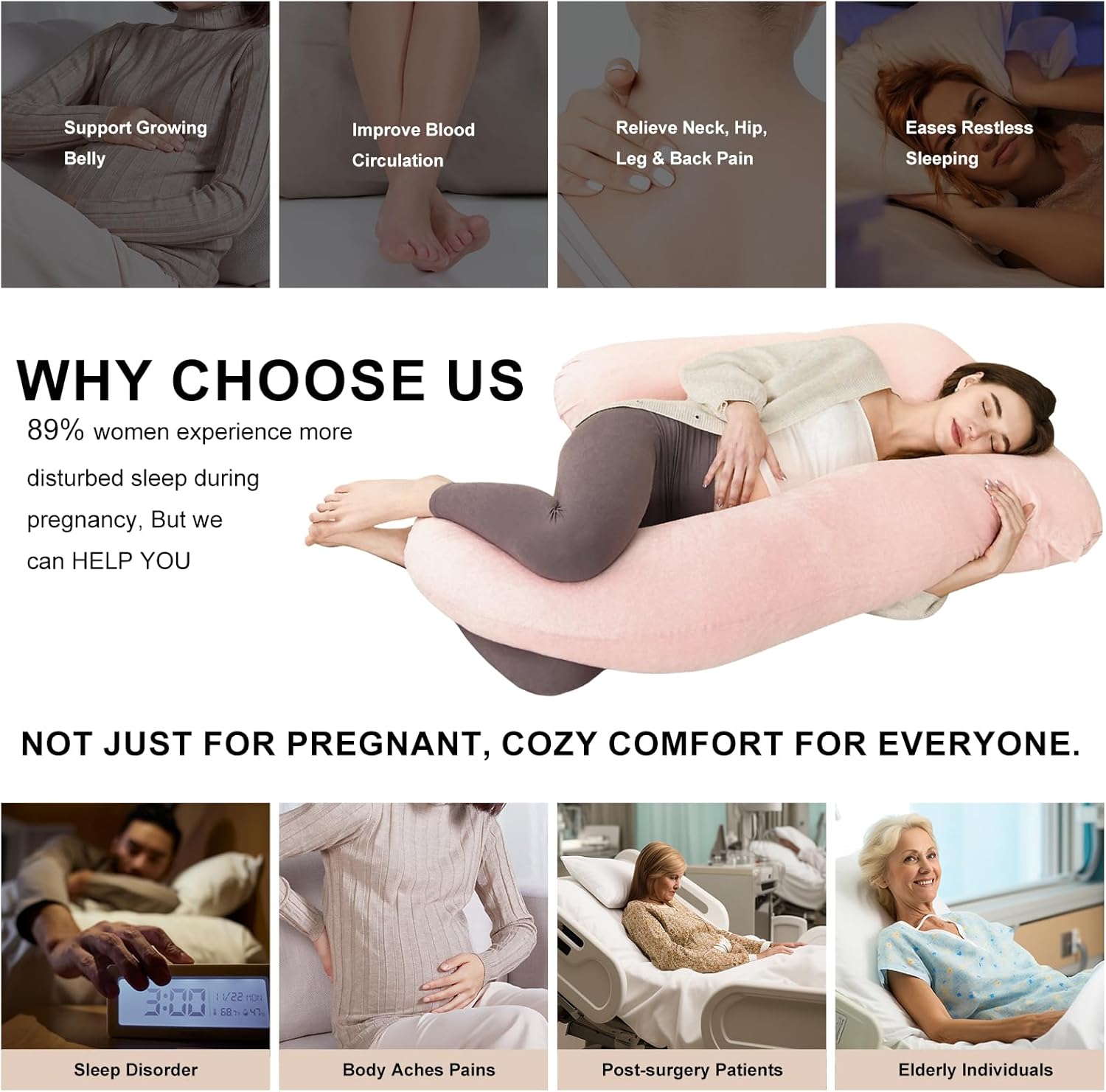 Iangorion Full Body Pillow Pink U-Shaped Maternity Support