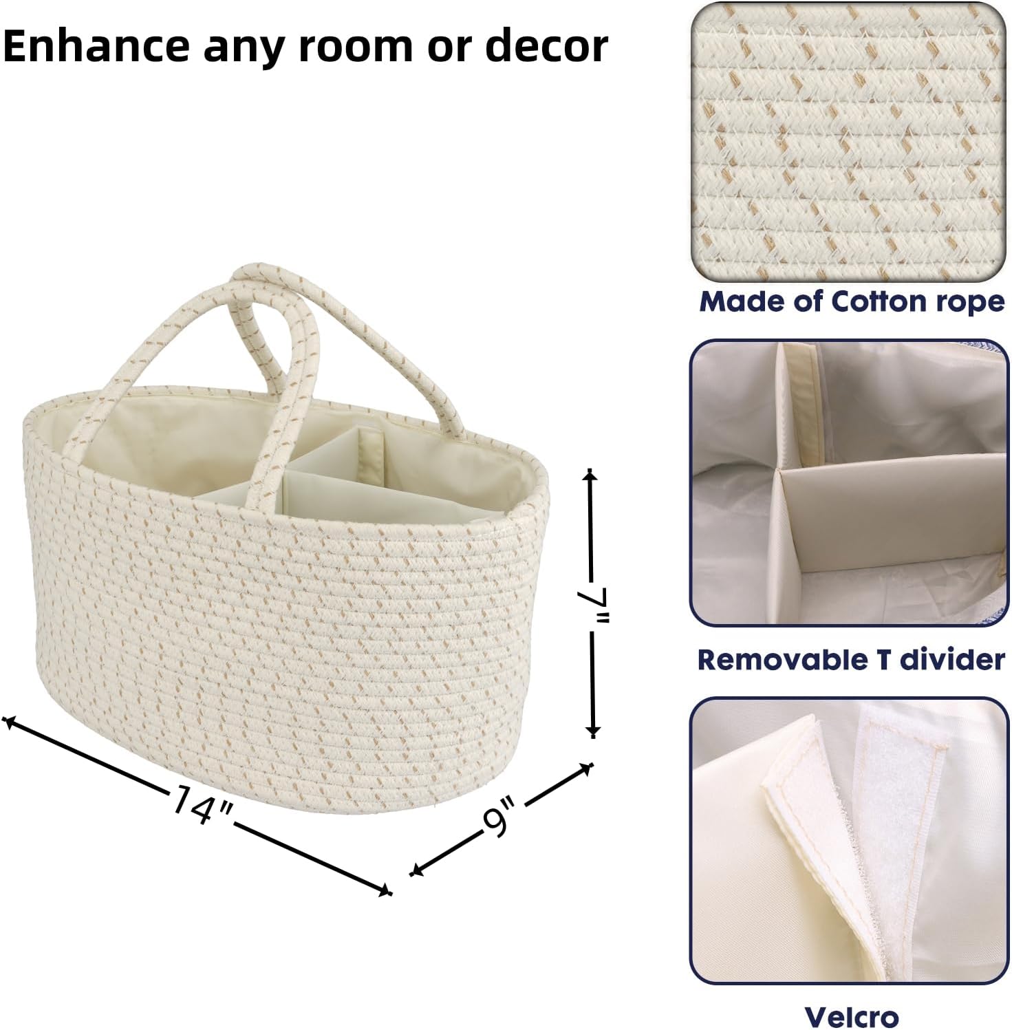 JUNBOLE Diaper Caddy Organizer Cotton Rope Portable Tote Bag