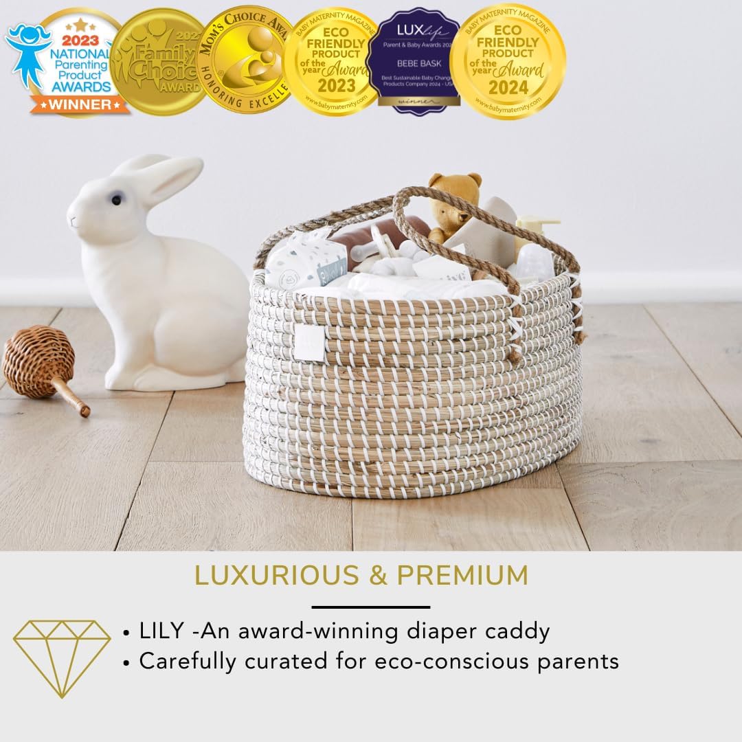 Premium Baby Diaper Caddy Organizer - Handmade Seagrass Basket