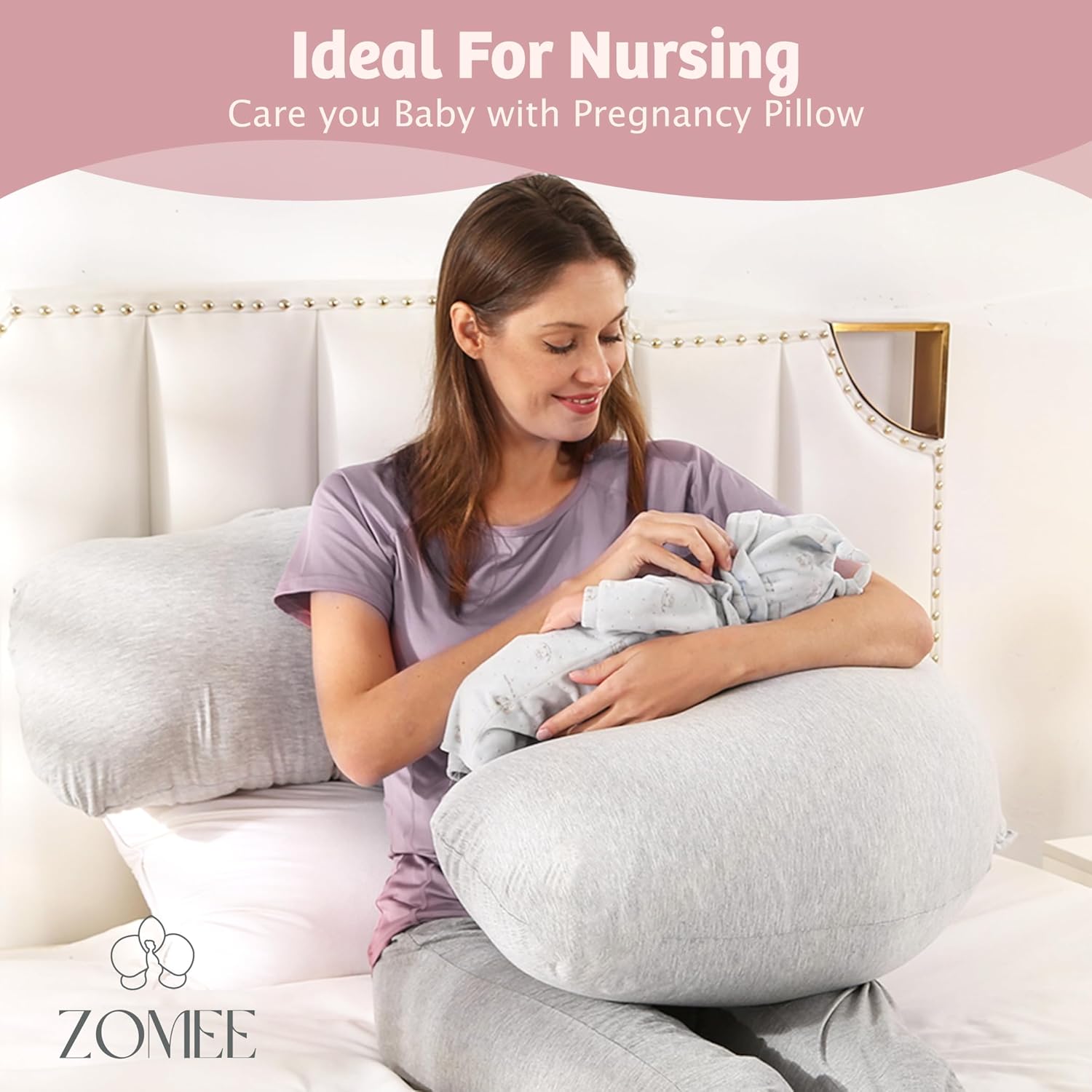 Zomee J-Shaped Pregnancy Pillow for Side Sleep and Nursing Support