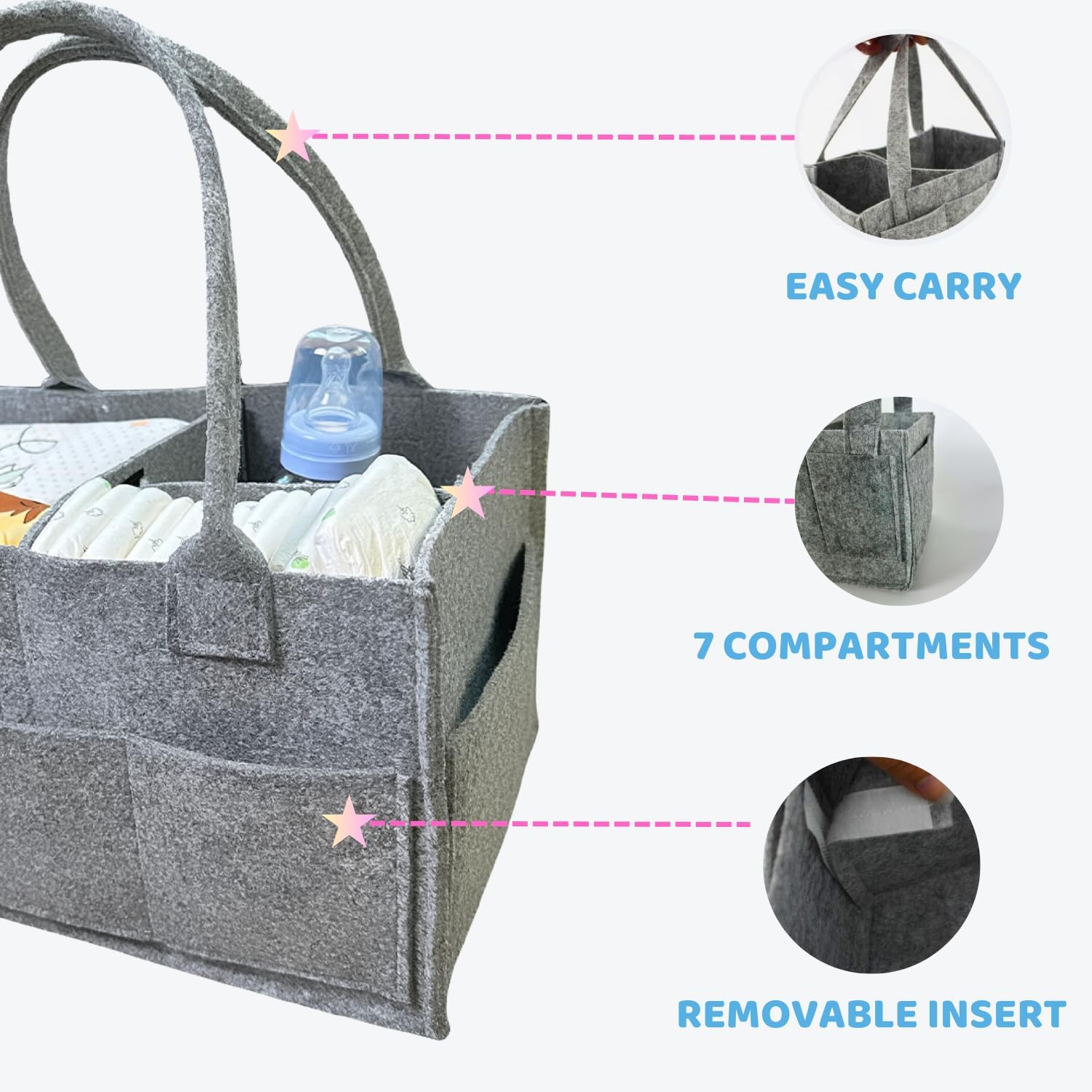 SAVUK Baby Diaper Caddy Organizer Portable Grey