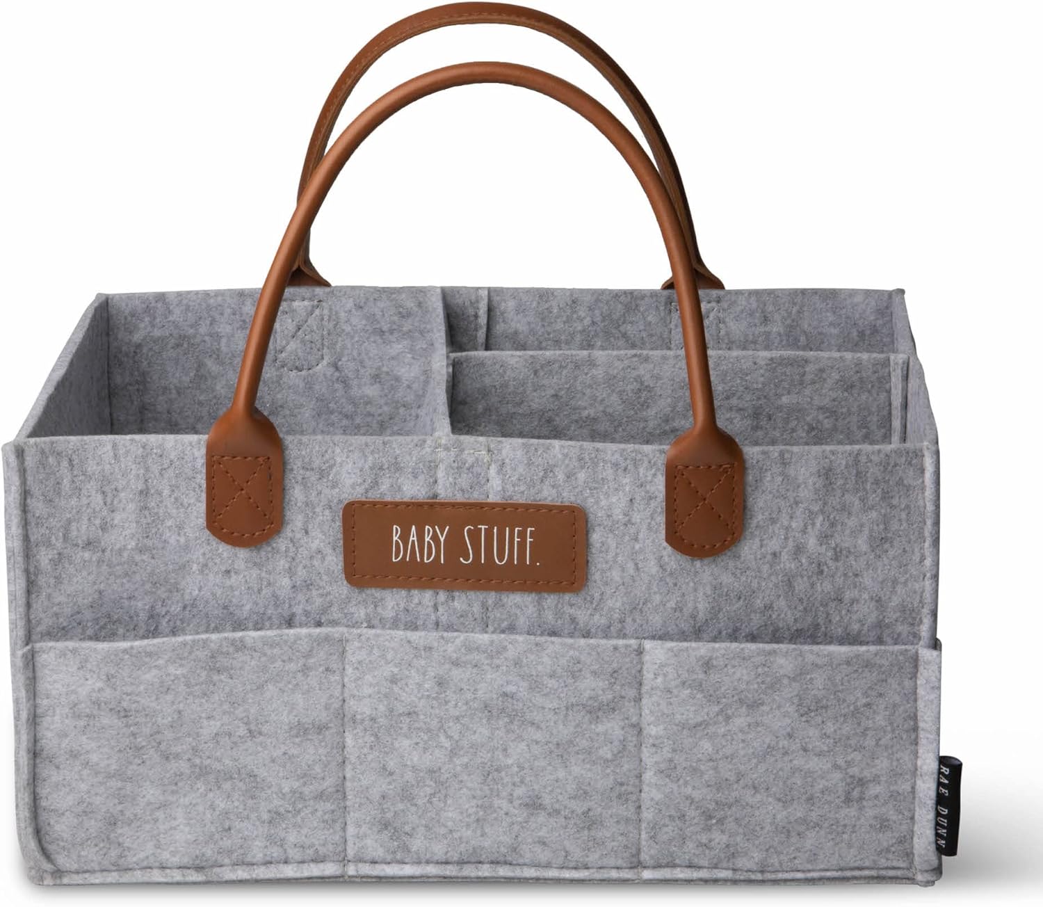 Rae Dunn Baby Diaper Caddy Organizer Grey Felt With Leather Handles
