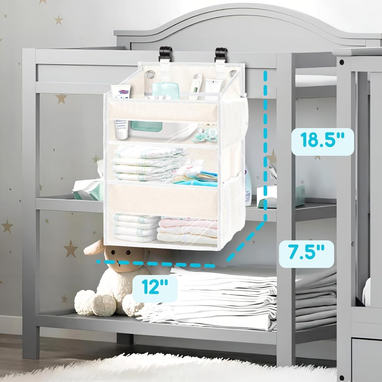 Ofiray-home Hanging Diaper Caddy 2-Tier with Mesh Pockets