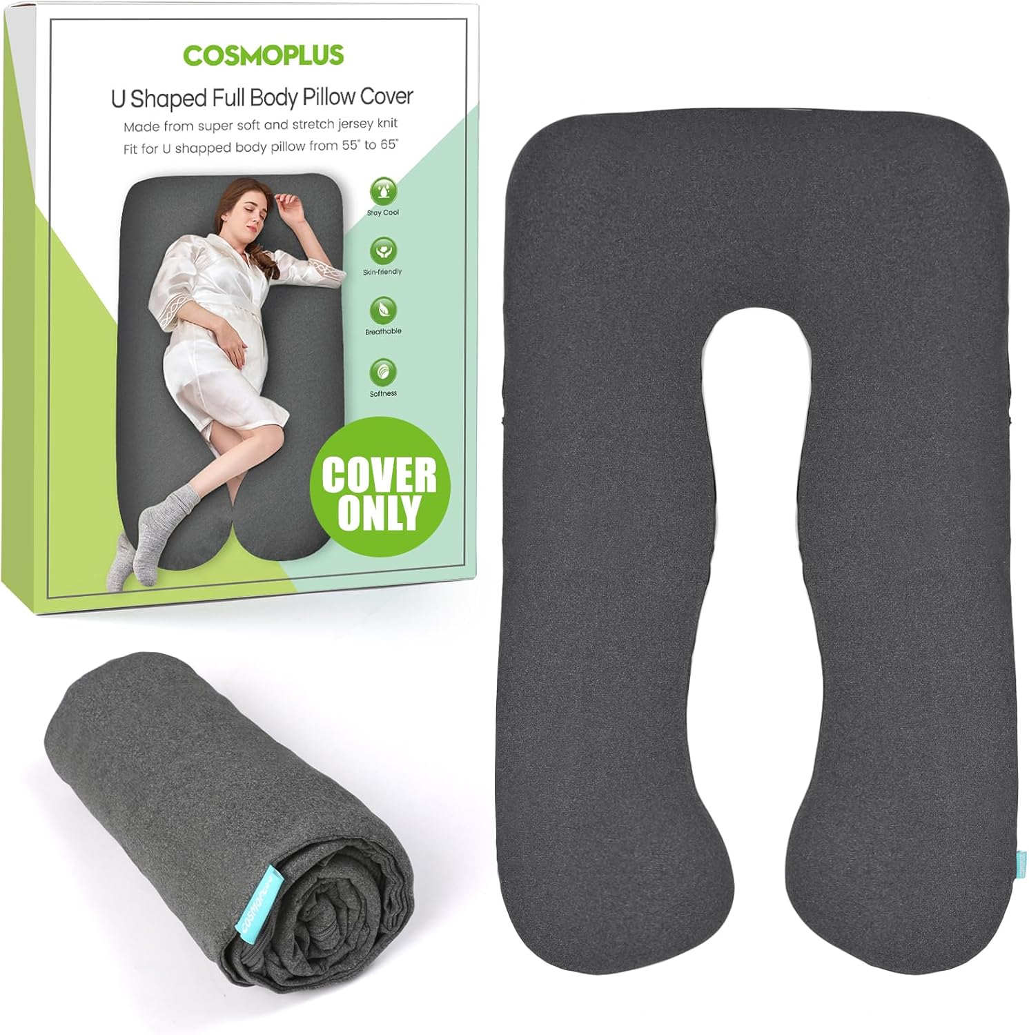 COSMOPLUS U-Shaped Full Body Pillow Case Heather Grey 1