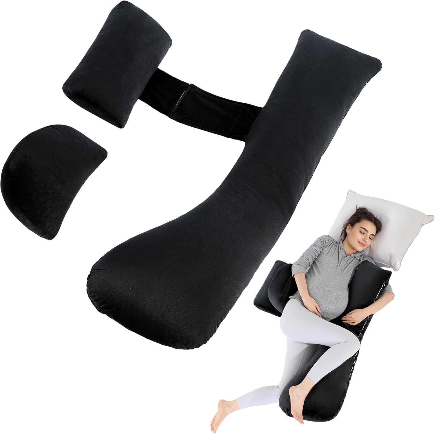 HOMBYS Shredded Memory Foam J-Shaped Maternity Pillow