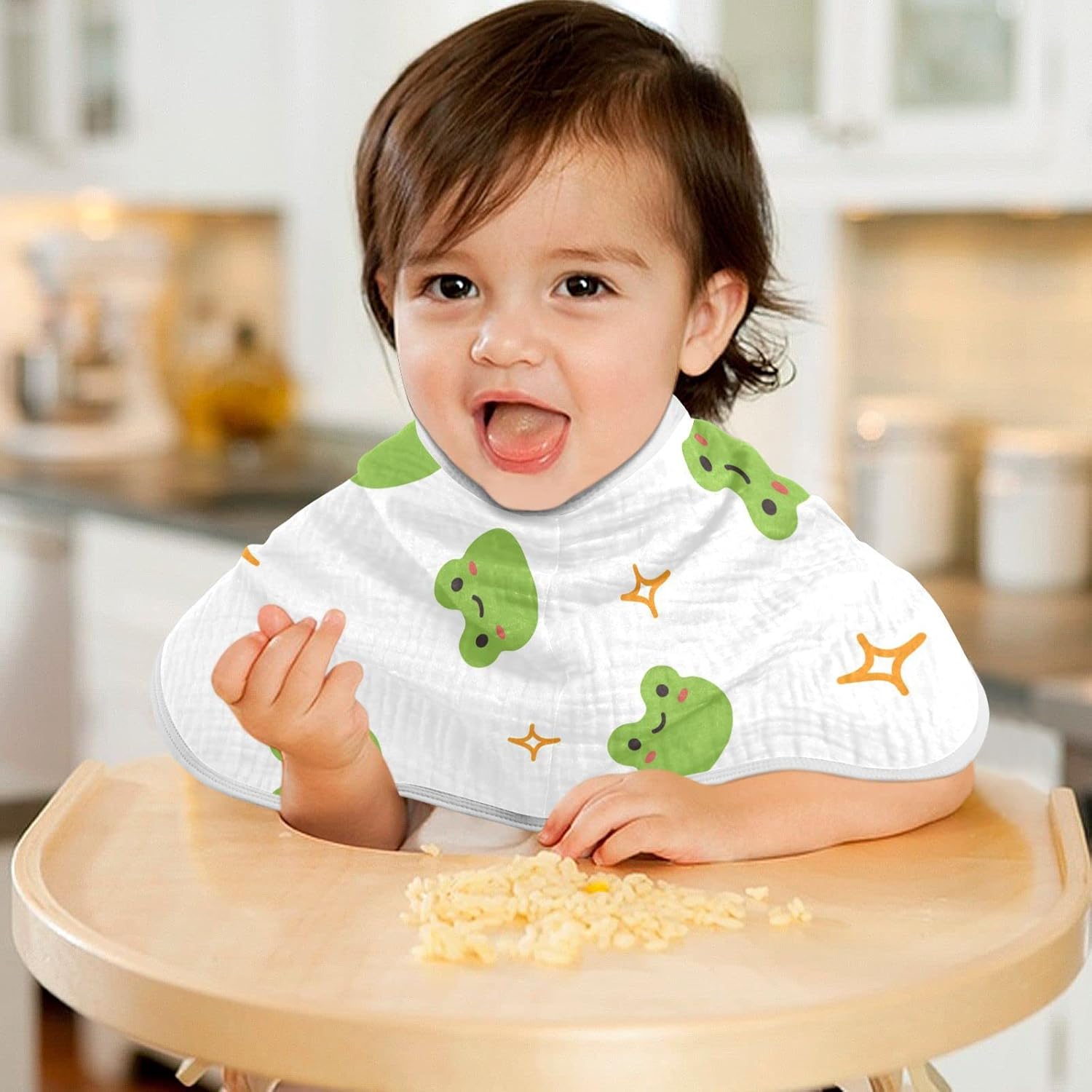 WELLDAY Muslin Burp Cloth Set of 1 Soft Absorbent Cute Frog
