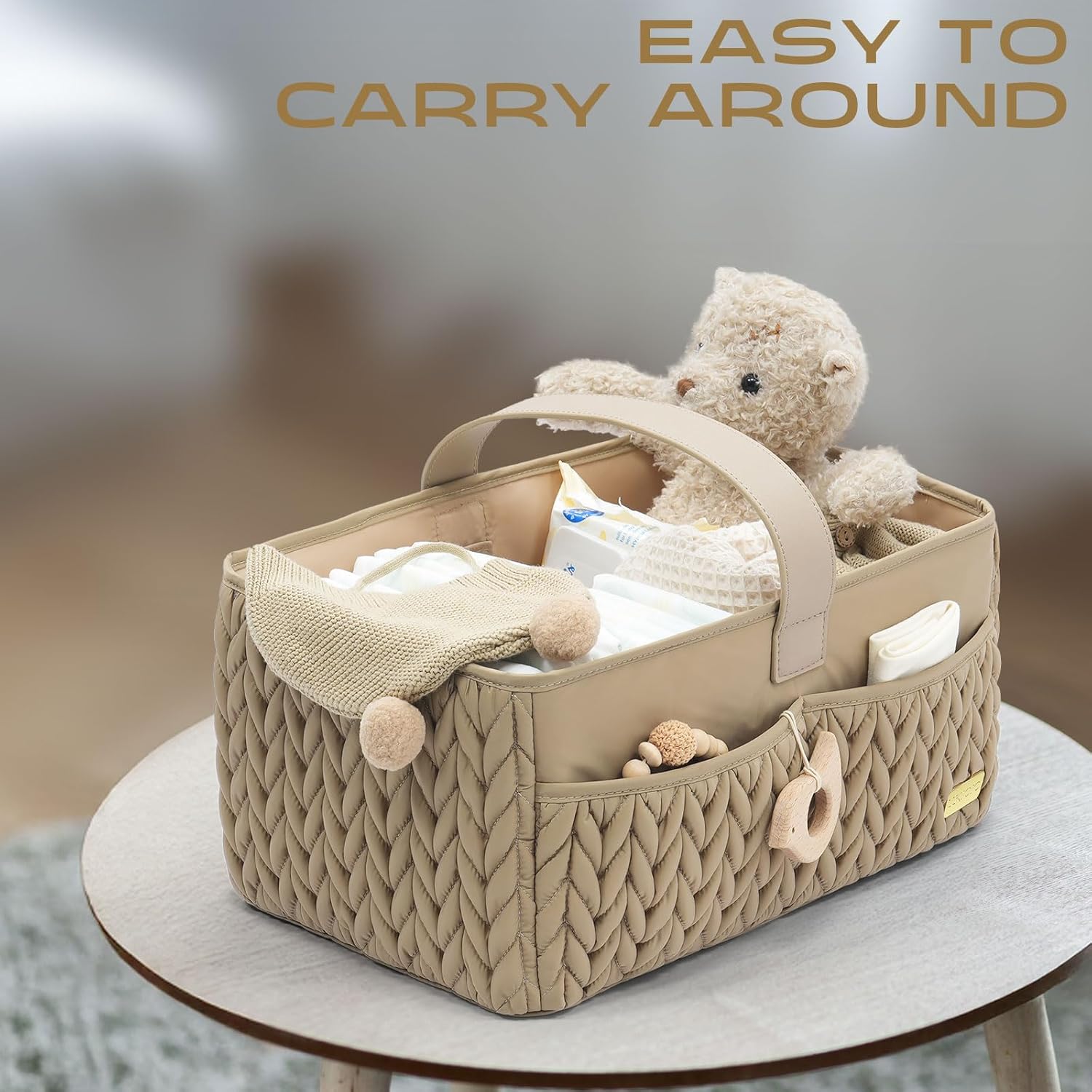 LUKJOJO Baby Diaper Caddy Organizer Beige