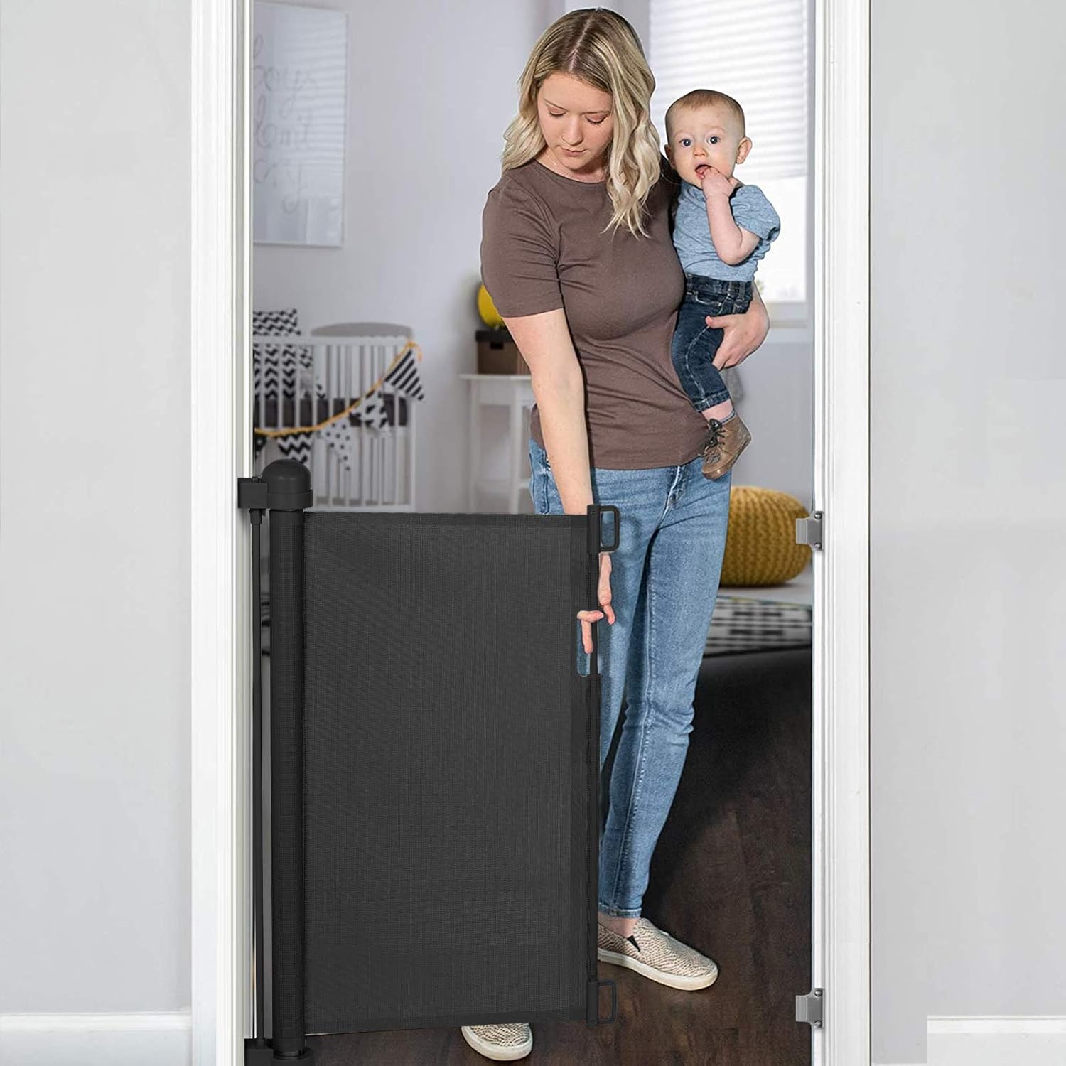 YOOFOR Retractable Baby Gate 33 Tall 55 Wide Black