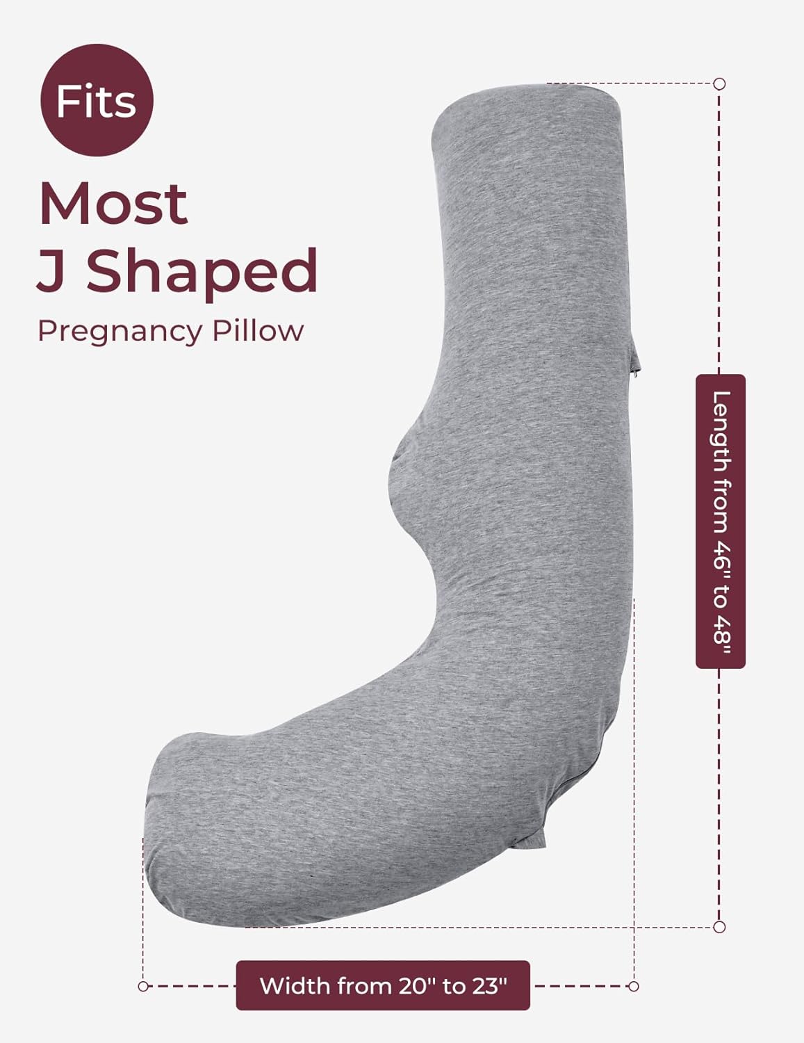 Momcozy J-Shaped Pregnancy Pillow Cover Soft Removable Grey