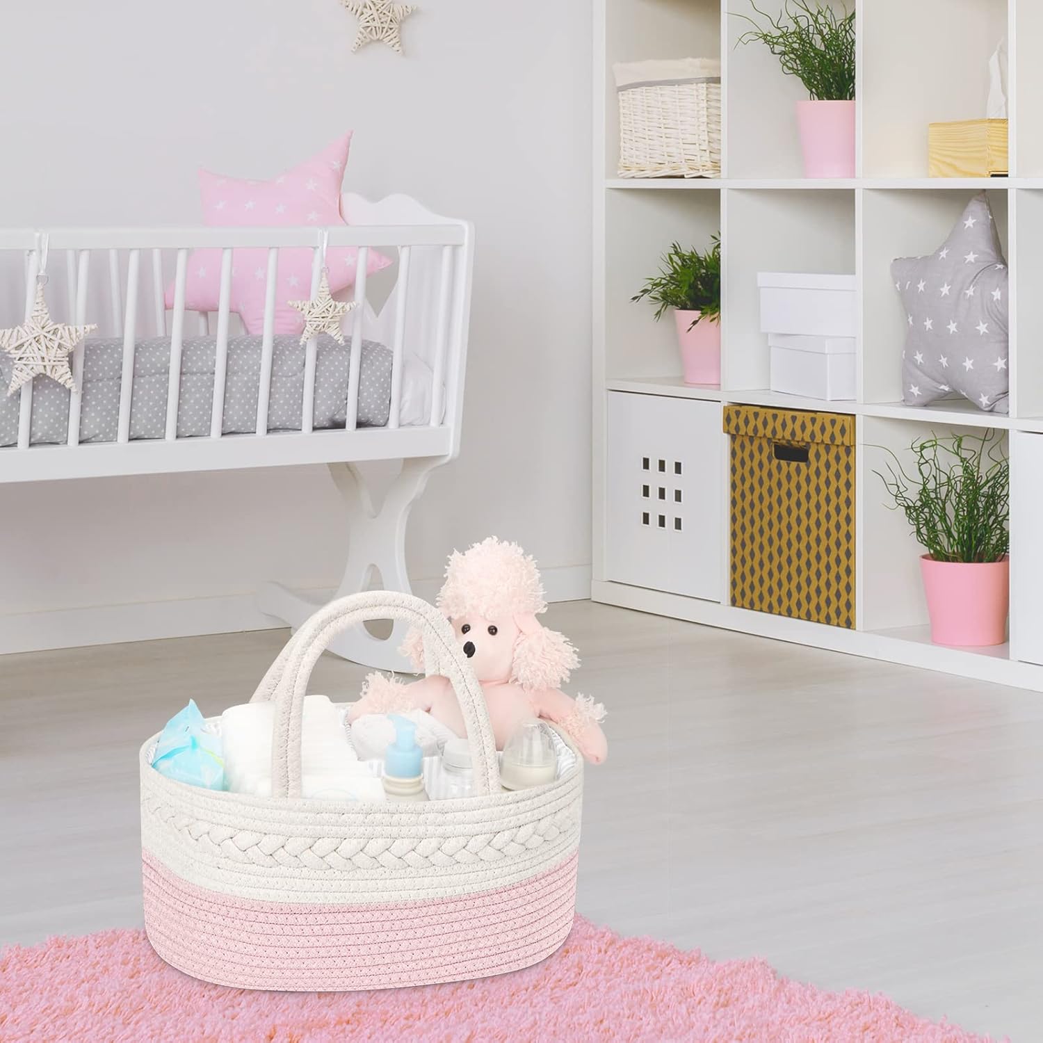 Maliton Diaper Caddy for Baby Girl - Cotton Rope Organizer