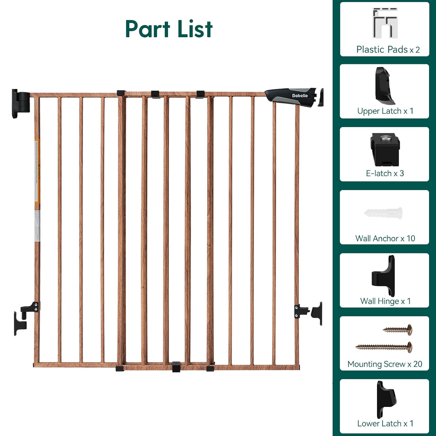 Babelio 26-43 Inch No Bottom Bar Baby Gate with Brown Wood Pattern