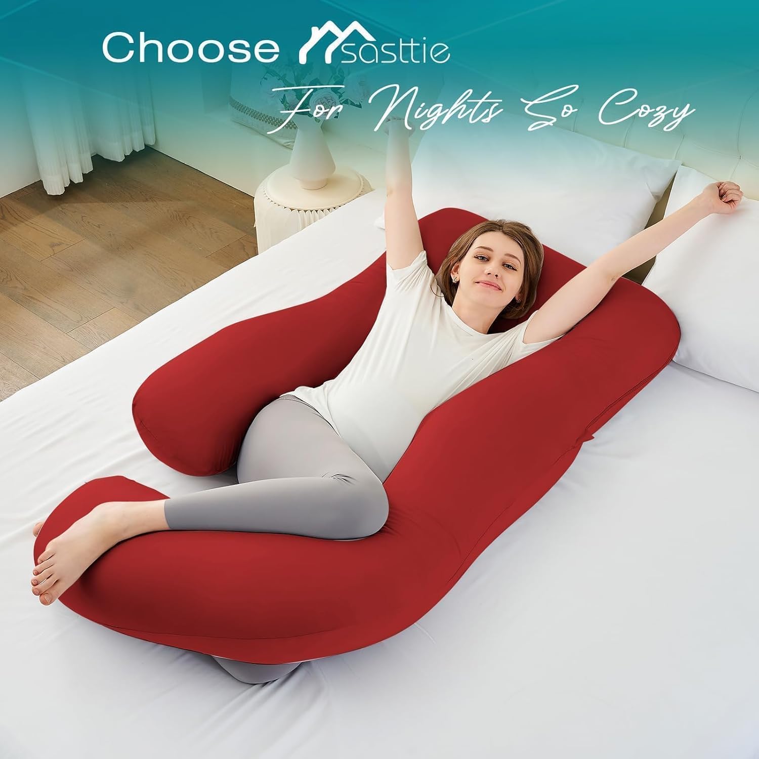 Sasttie Red Pregnancy Pillow with Cooling Cover