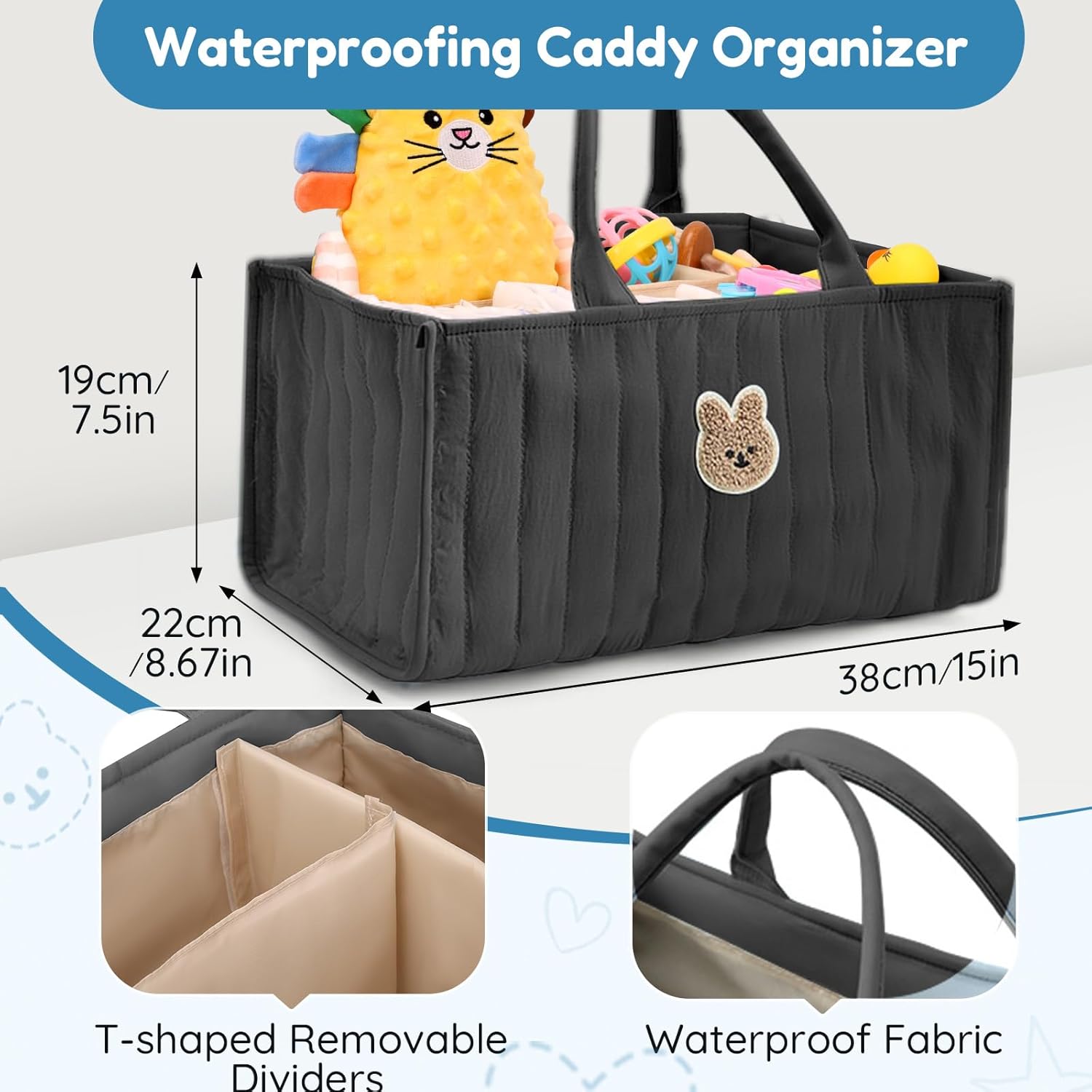 Baby Diaper Caddy Organizer with Handles - Black