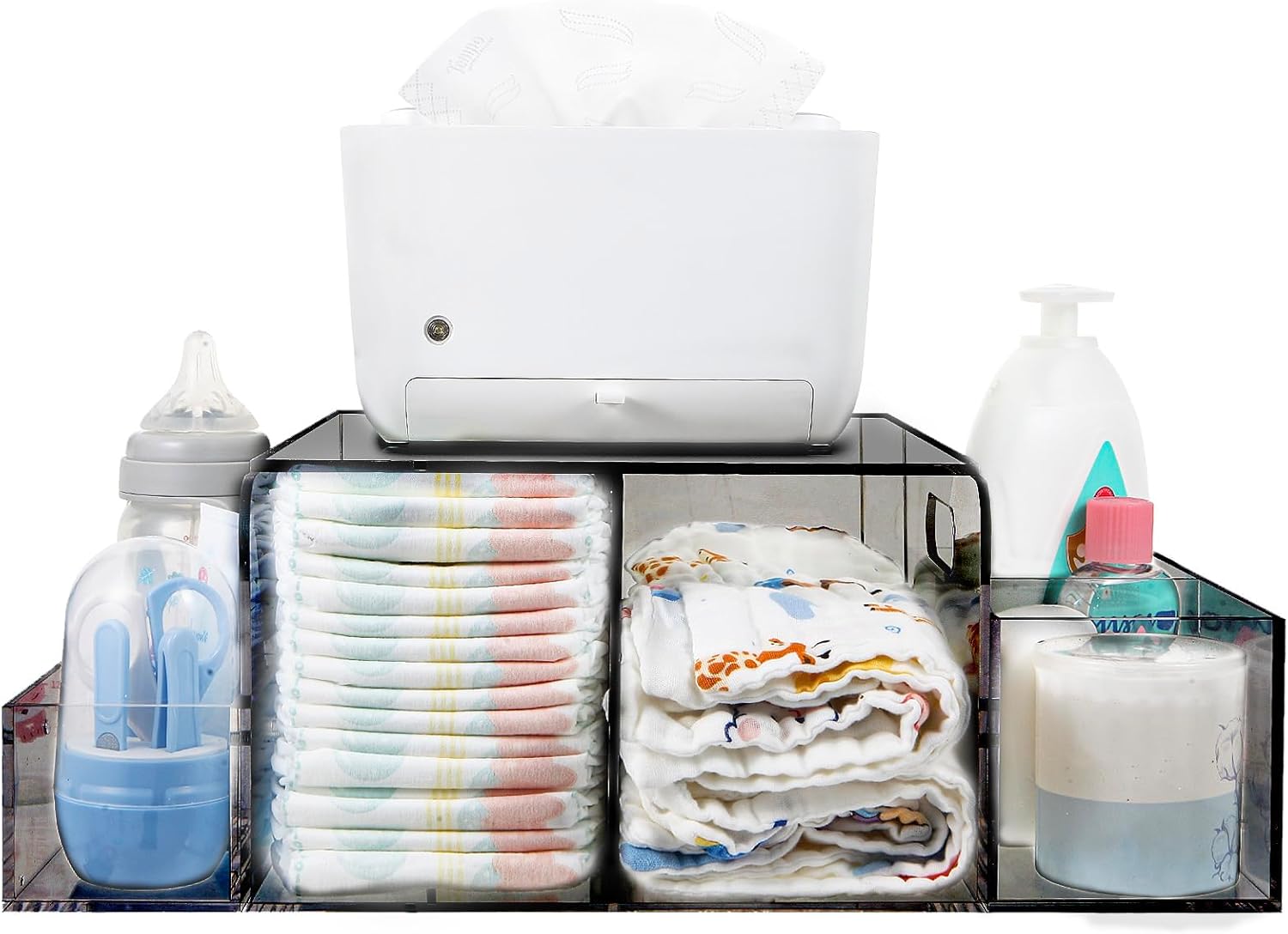 Nanyezh Acrylic Diaper Caddy with 4 Compartments