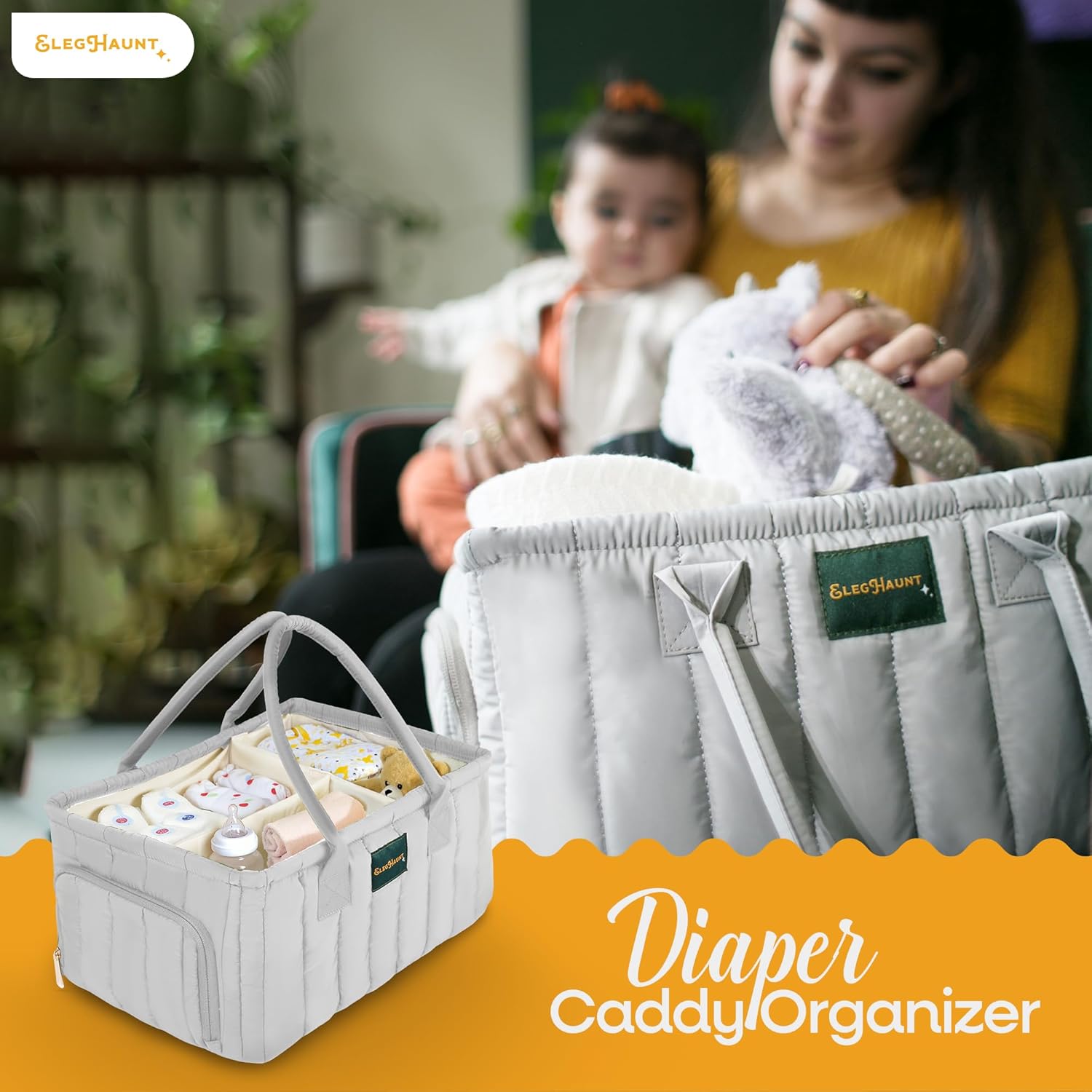 Large Diaper Caddy Organizer with Handle Gray 1