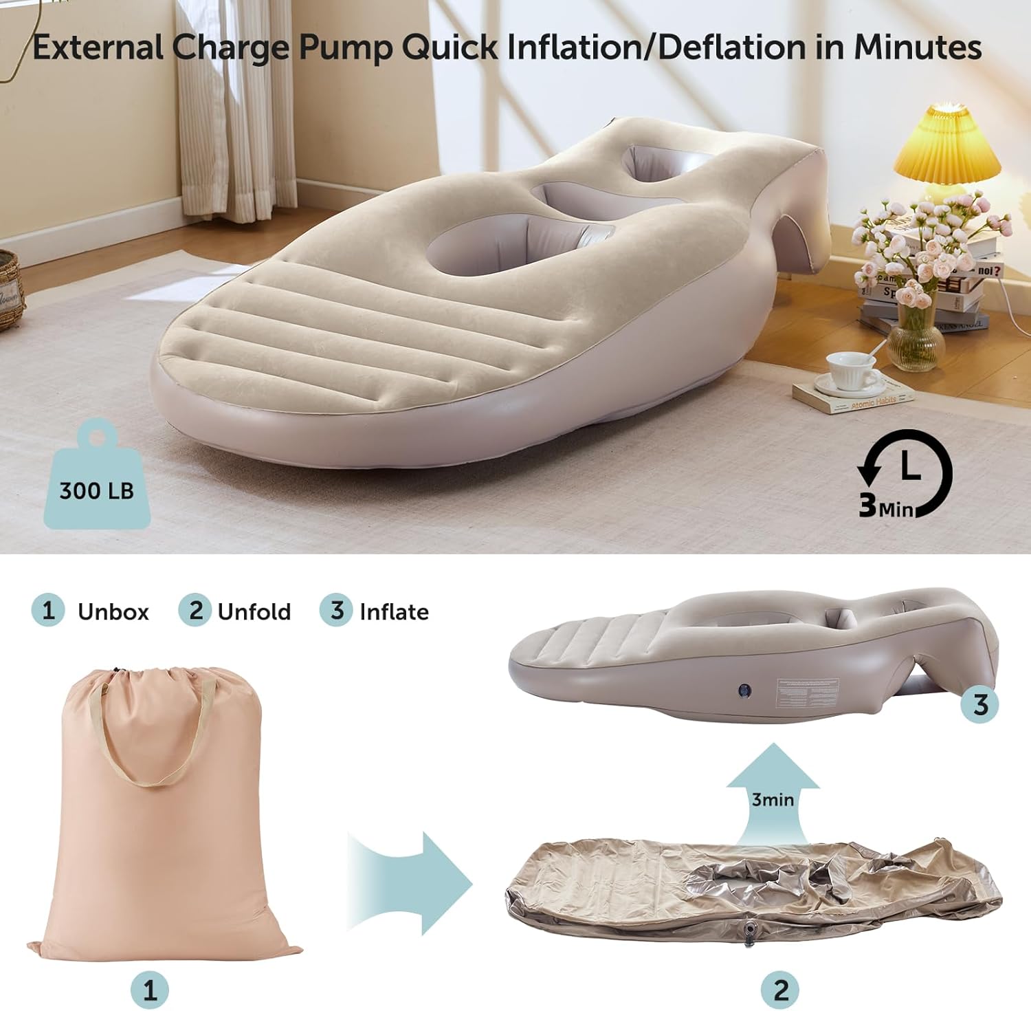 Tristcily Inflatable Pregnancy Pillow with Triple Hole