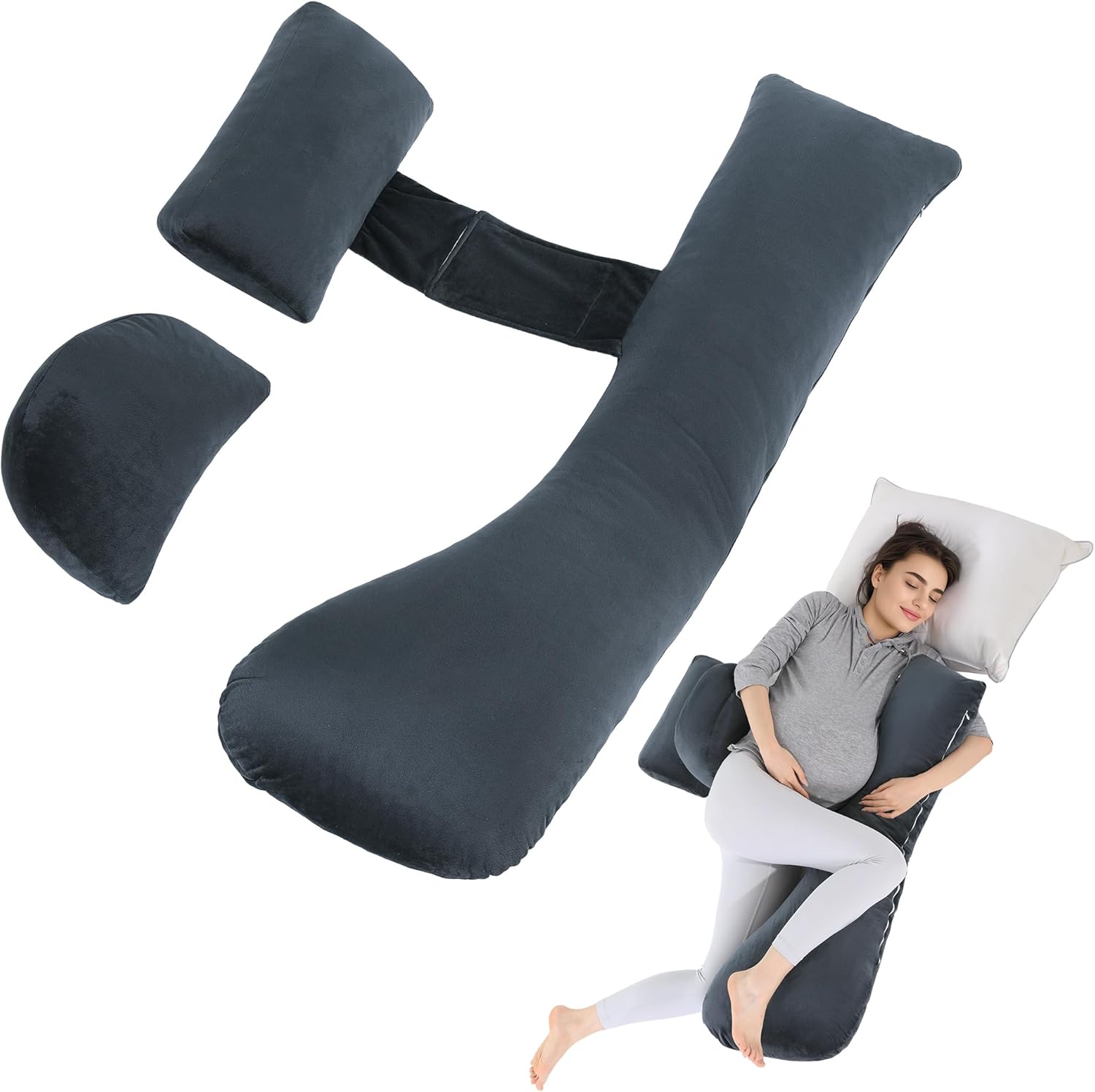 HOMBYS Shredded Memory Foam J-Shaped Pregnancy Pillow
