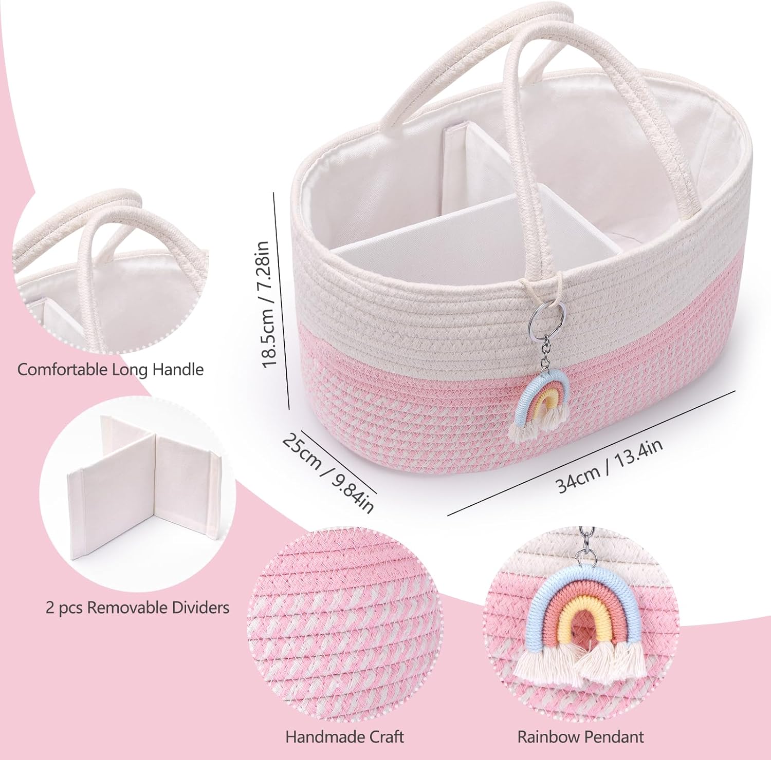 Skycase Cotton Rope Diaper Caddy Organizer Pink