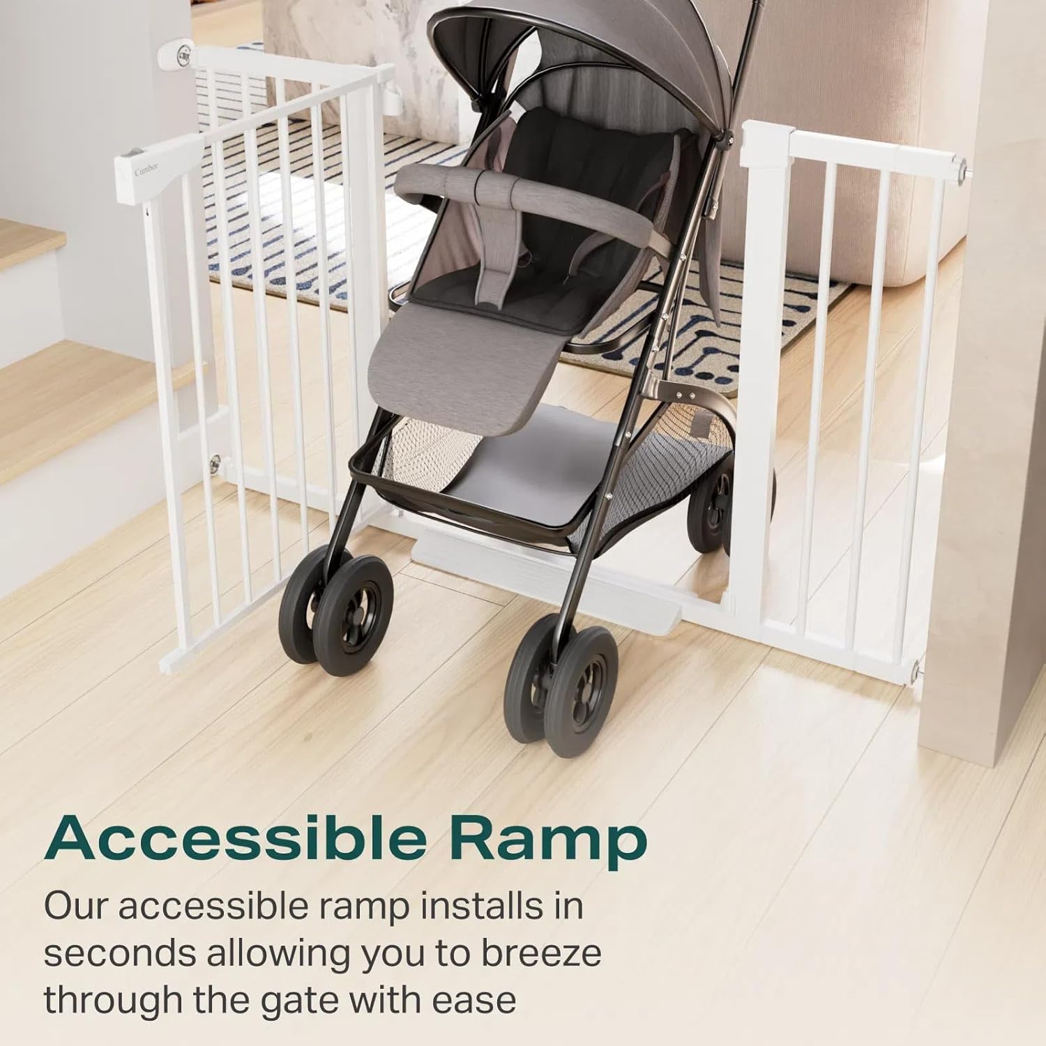 Cumbor Extra Wide Baby Gate with Auto Close White