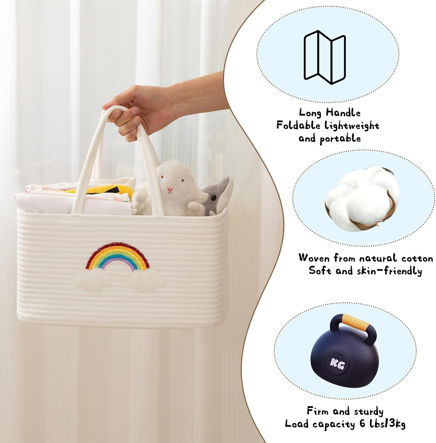 OIAHOMY Large Baby Diaper Caddy with Rainbow Design