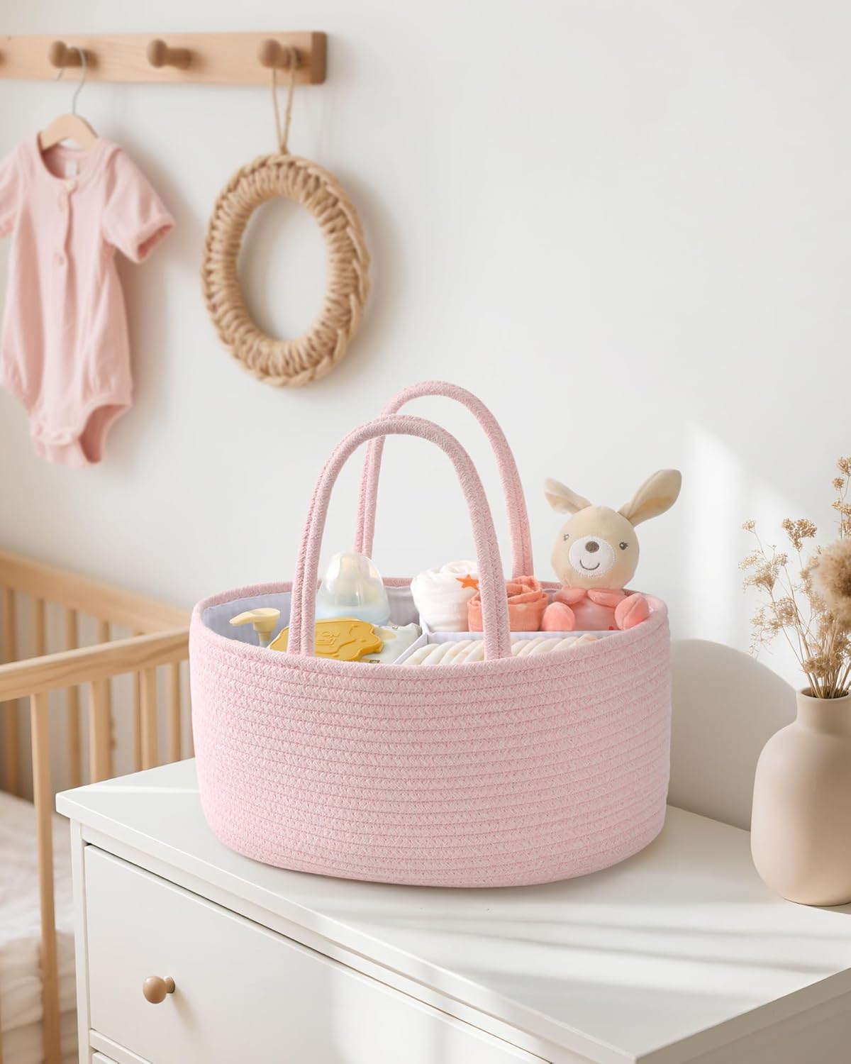 Maliton Baby Diaper Caddy Organizer with Cotton Rope Basket 1