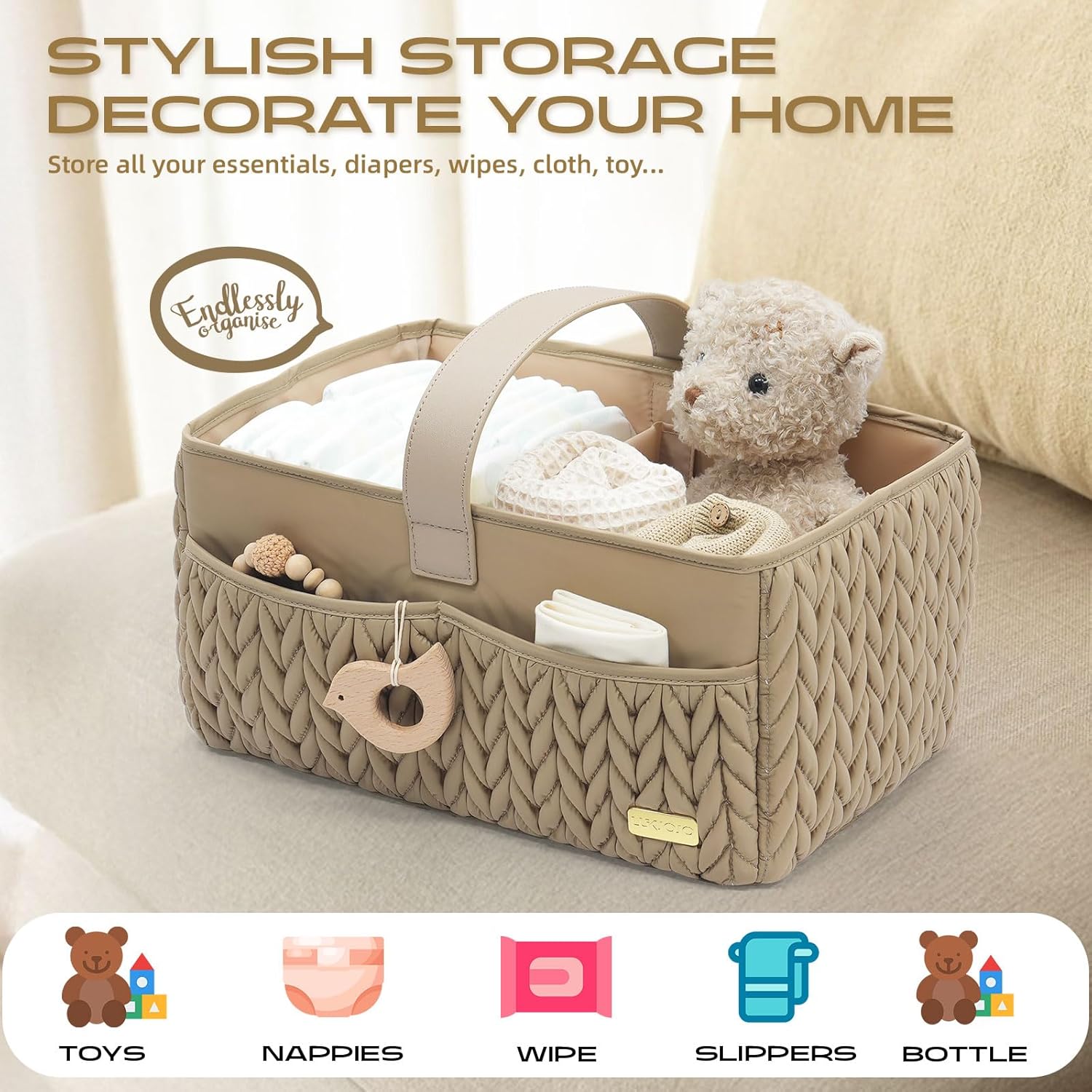 LUKJOJO Baby Diaper Caddy Organizer Beige