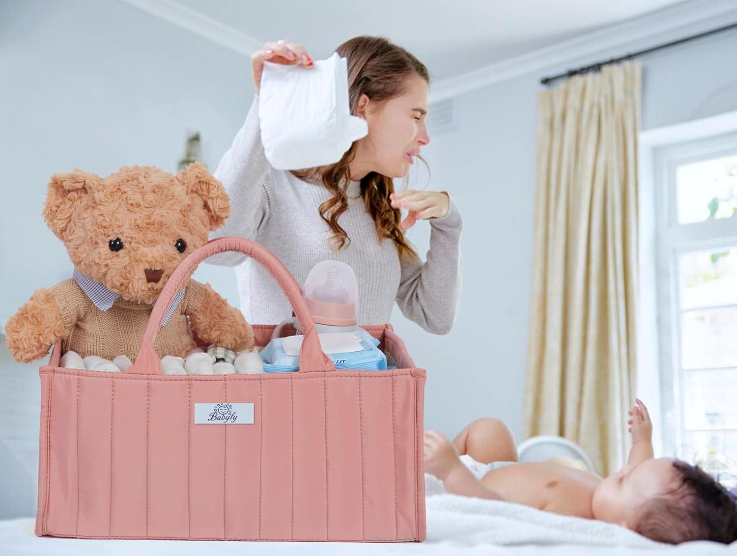 Babyfy Diaper Caddy Organizer Blush Pink