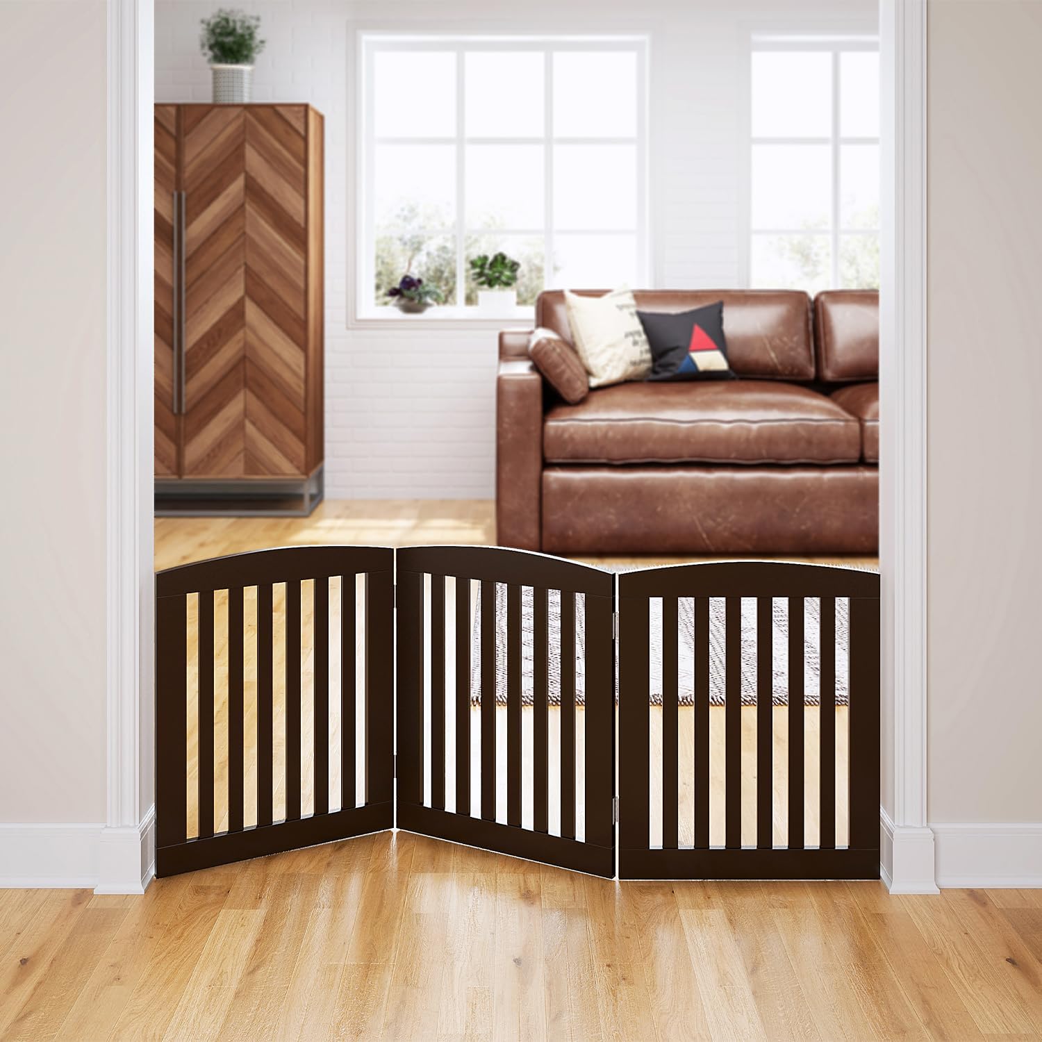 PAWLAND Wooden Pet Gate for Dogs 24 Height 3 Panels