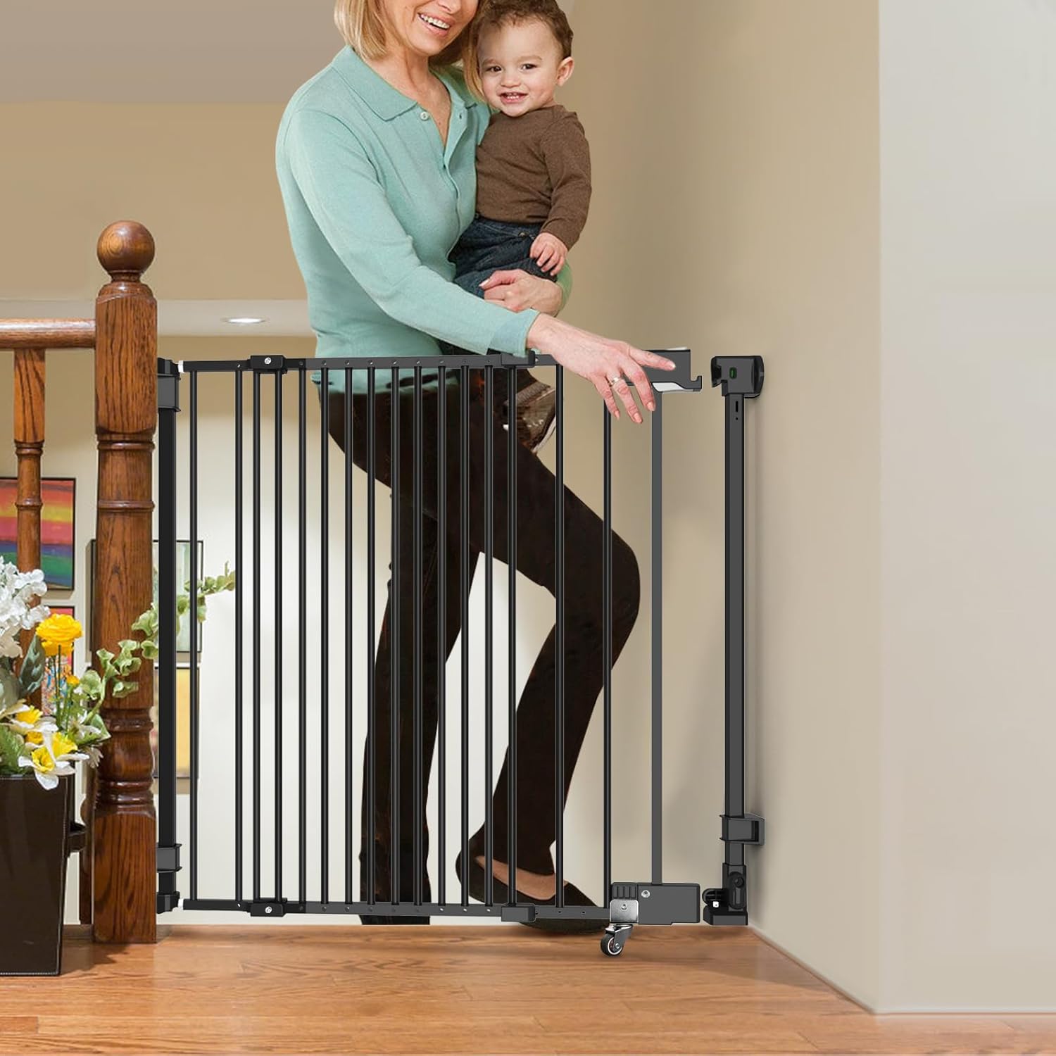 HUNTEA No Bottom Bar Stair Baby Gate - Adjustable 29 to 435