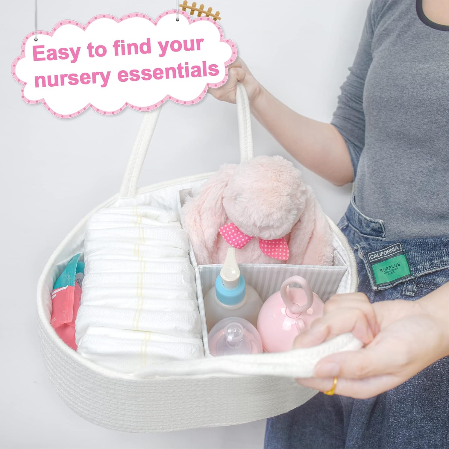 ABenkle Baby Diaper Caddy with Cotton Rope Basket