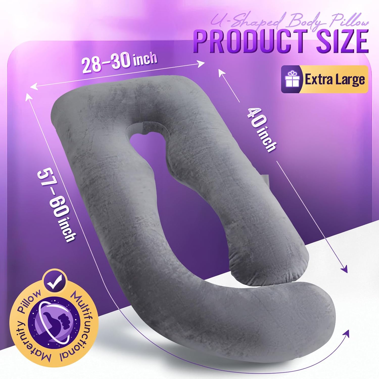 AMCATON U-Shaped Pregnancy Pillow with Velvet Cover