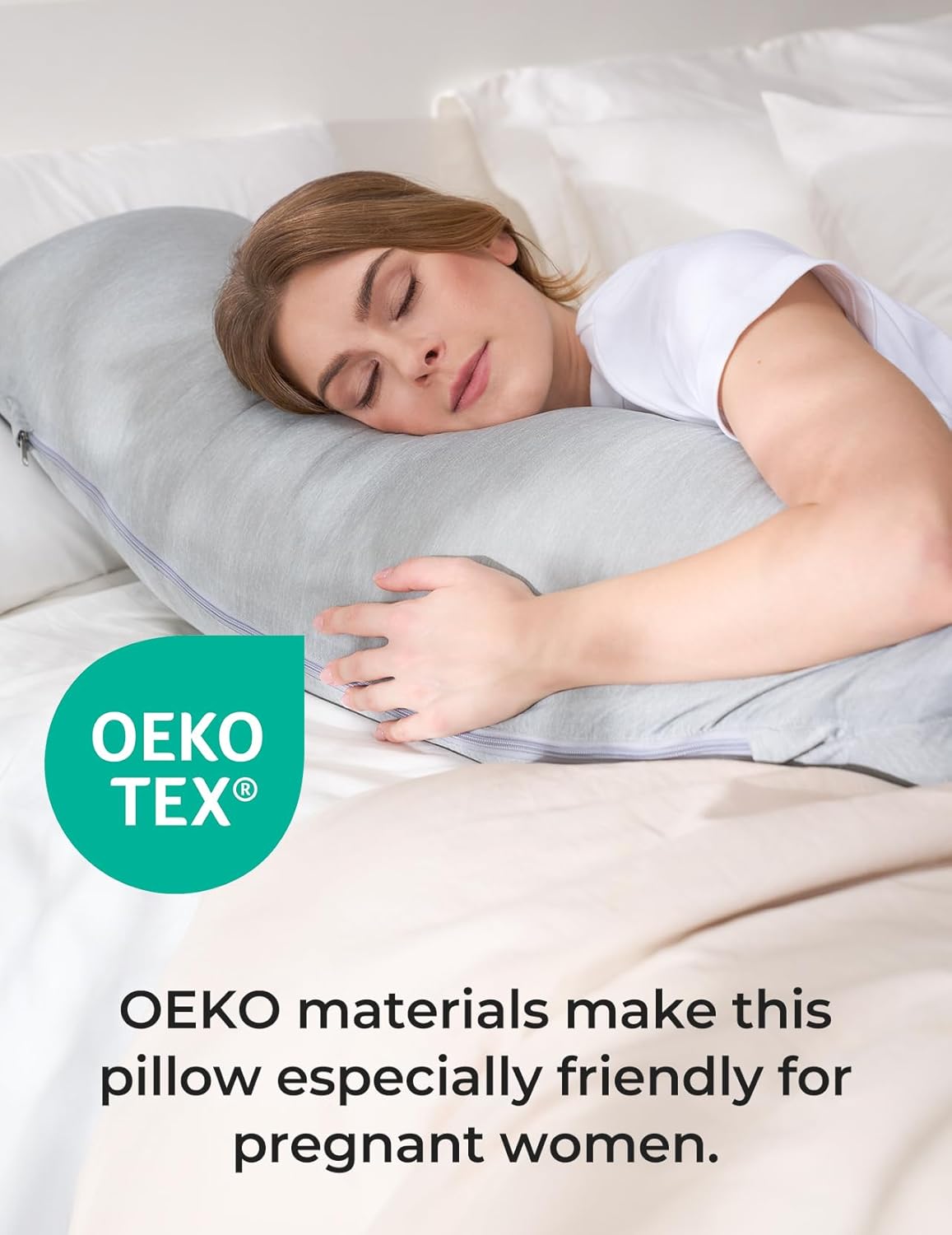 Momcozy J-Shaped Pregnancy Pillow with Cooling Cover