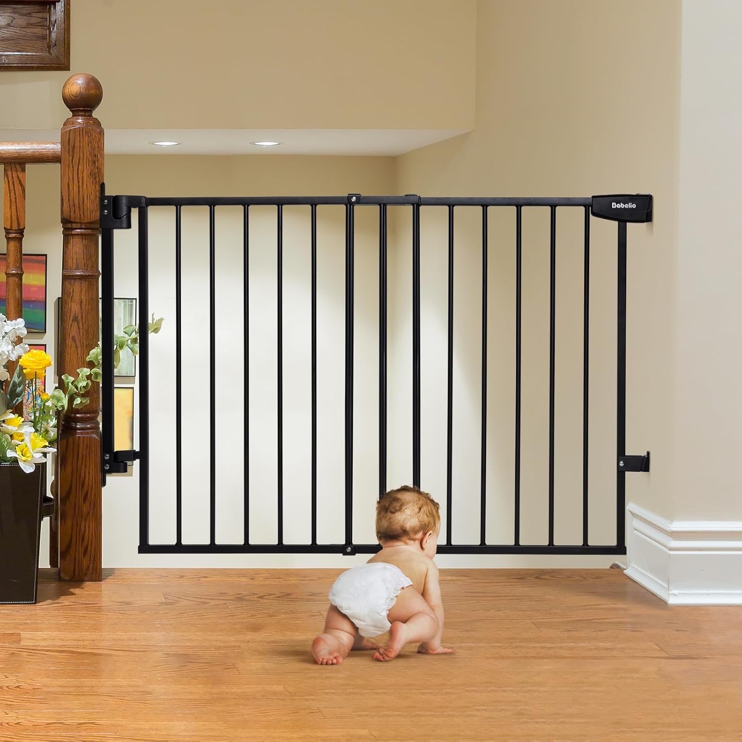 Babelio 297-465 Baby Pet Gate No Bottom Bar Black