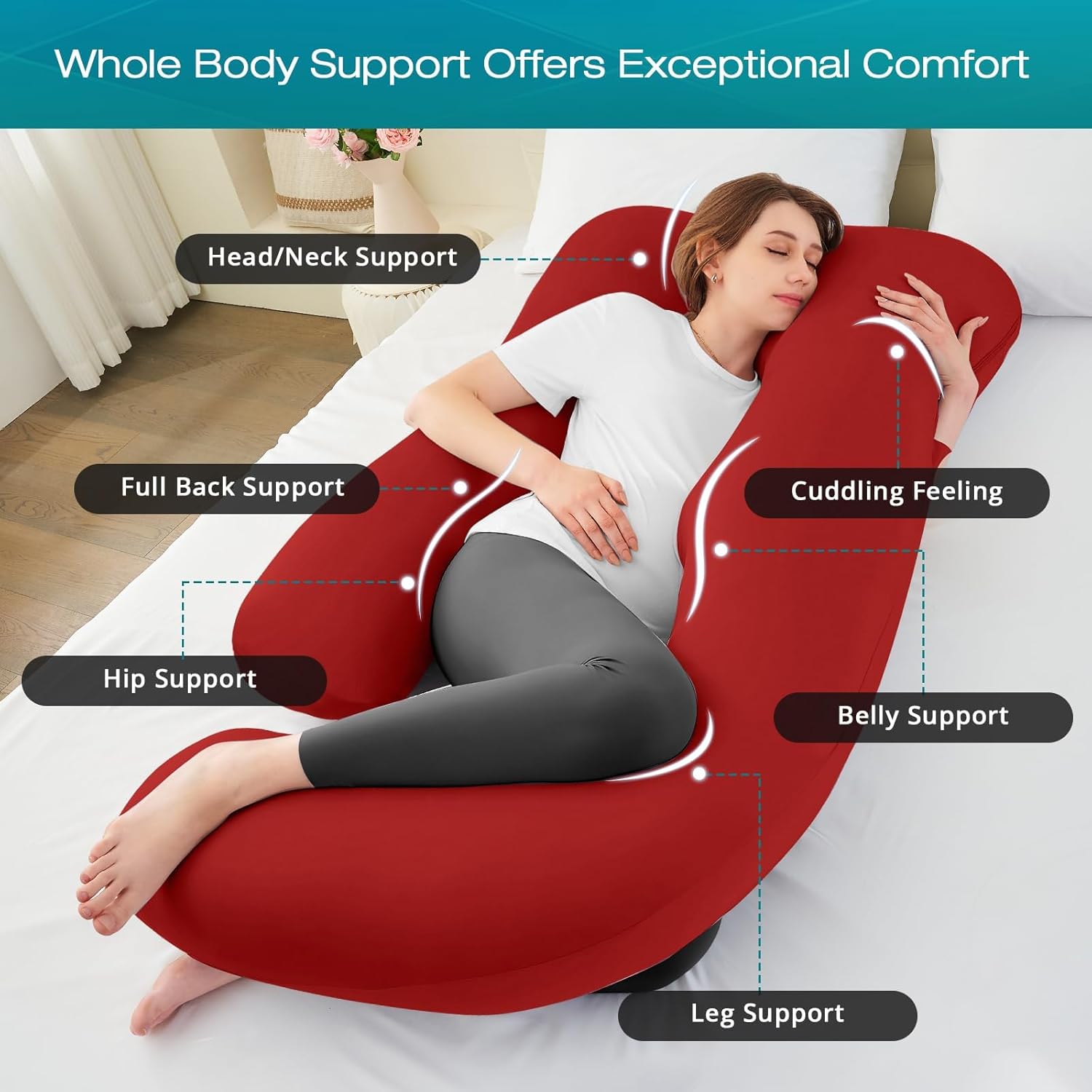 Sasttie Red Pregnancy Pillow with Cooling Cover