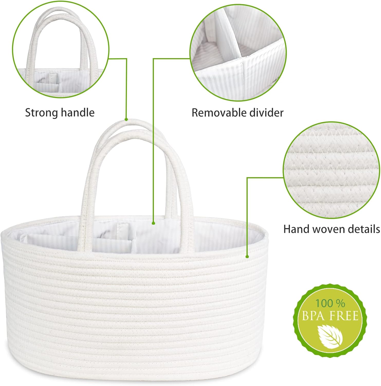 ABenkle Baby Diaper Caddy with Cotton Rope Basket