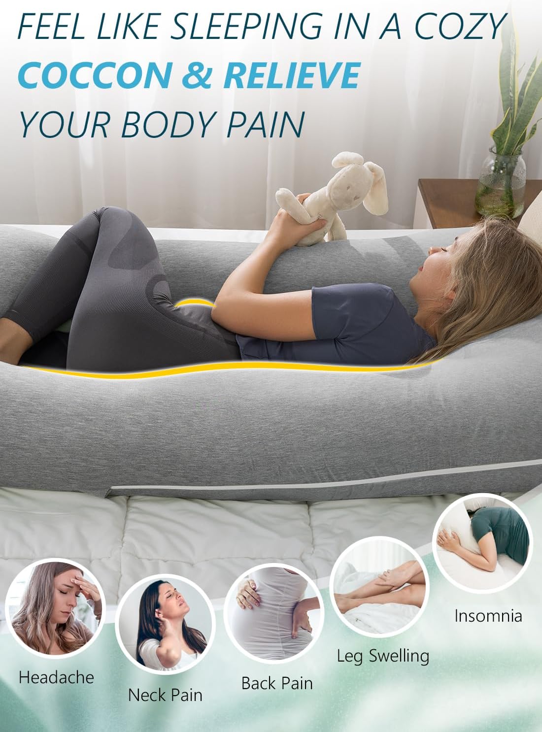 Meiz Cooling Maternity Pillow Grey 55 Inch U Shaped
