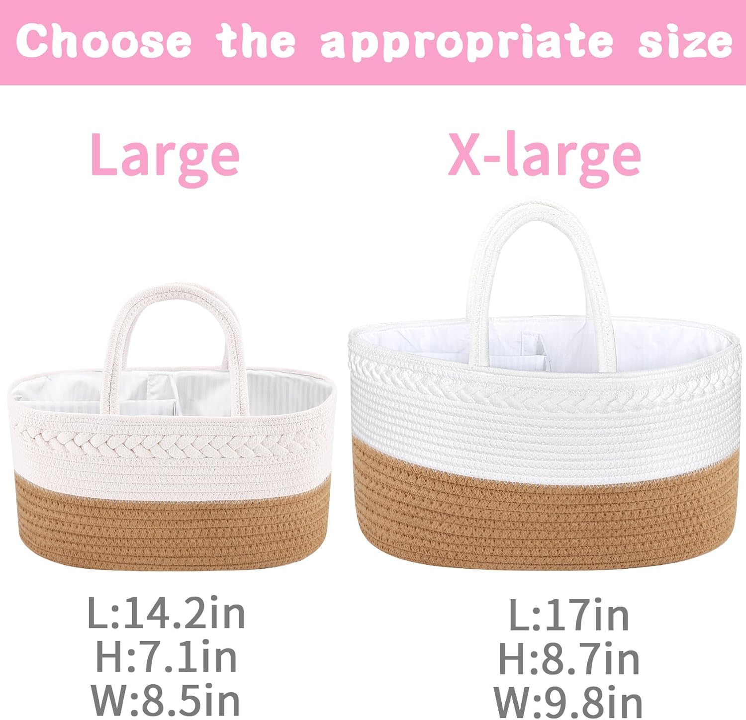 ABenkle X-Large Diaper Caddy Organizer Boho Rustic Cotton Basket