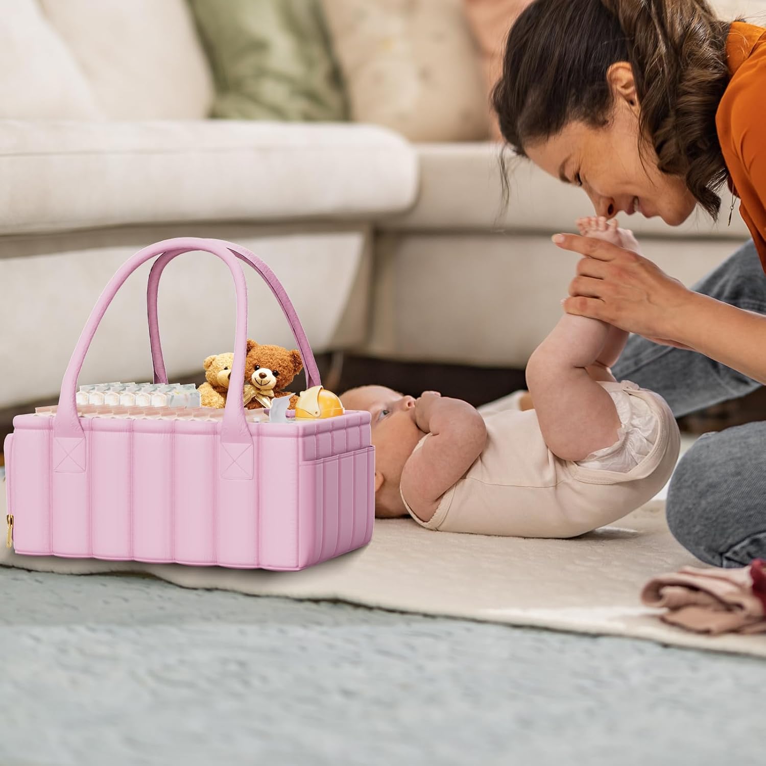 Clever Pink Baby Diaper Caddy Organizer Storage Basket