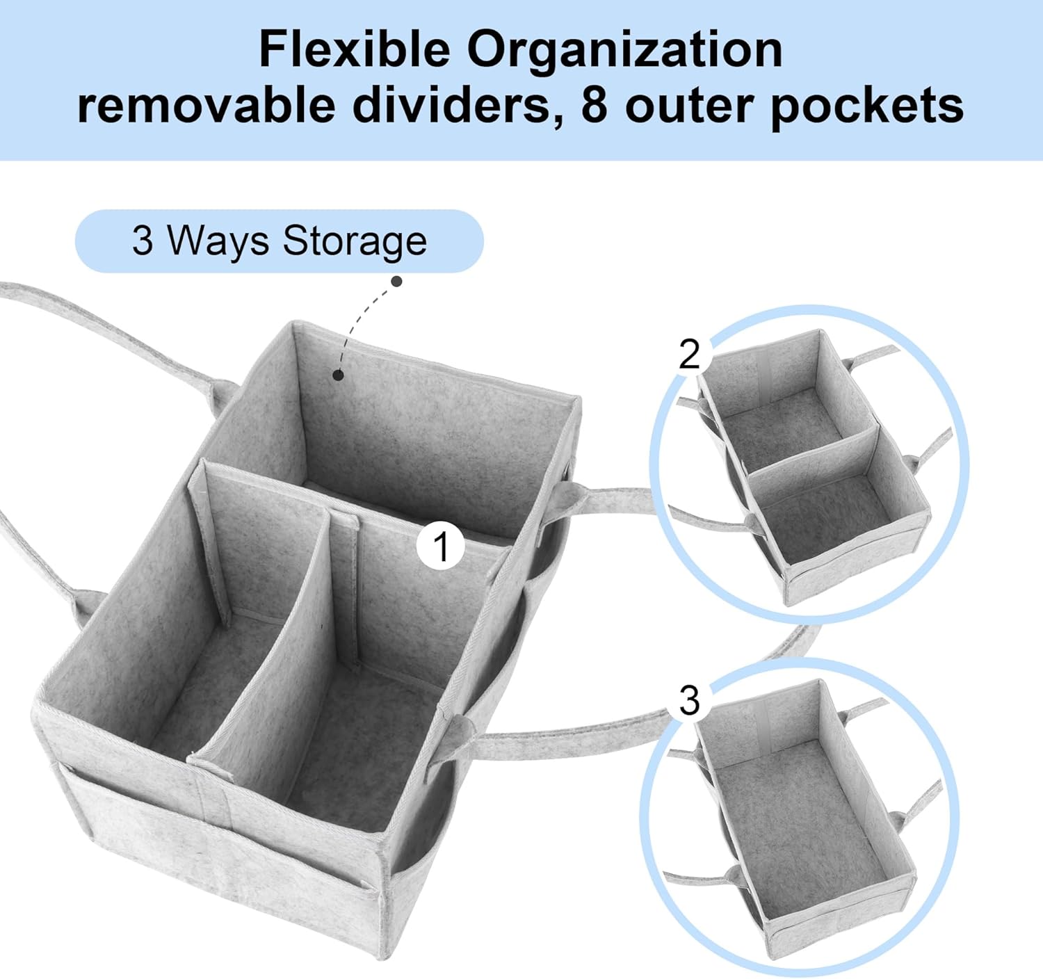 PHILORN Diaper Caddy Organizer with Handle Gray