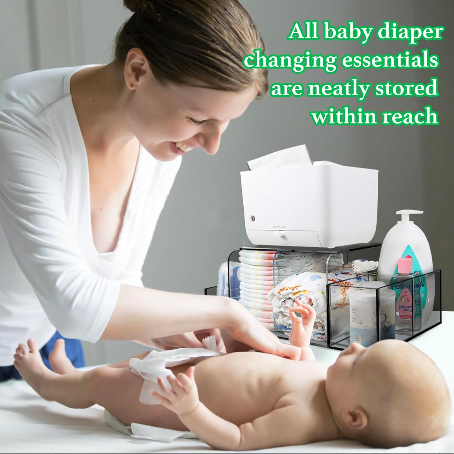 Nanyezh Acrylic Diaper Caddy with 4 Compartments