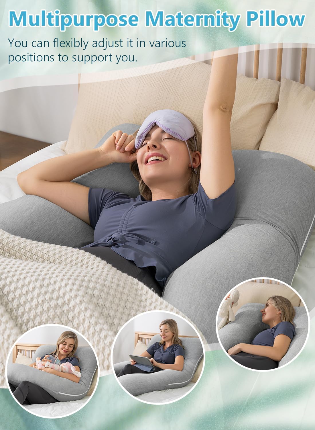 Meiz Cooling Maternity Pillow Grey 55 Inch U Shaped