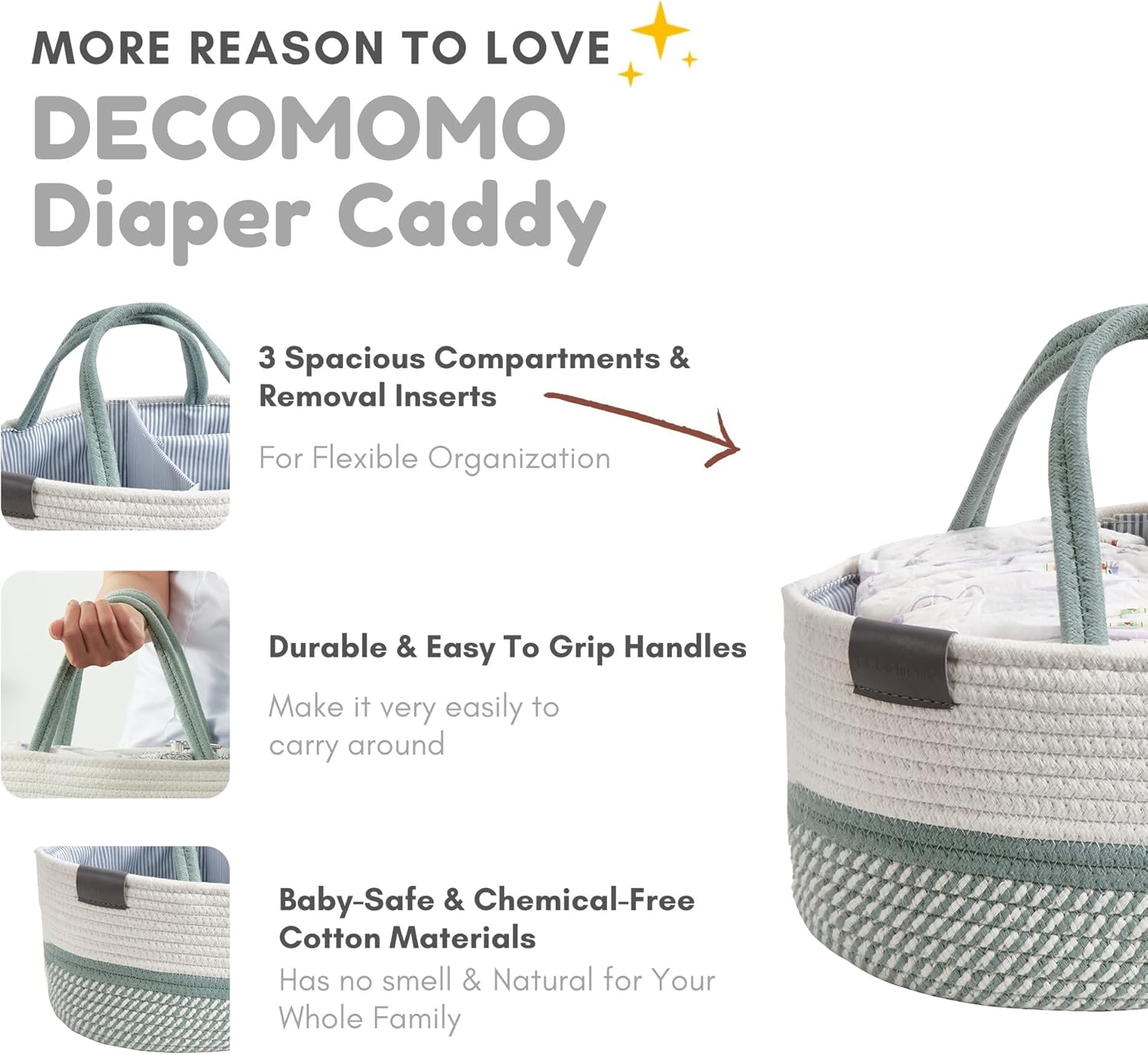 DECOMOMO Baby Caddy Organizer Large Sage Green White 1