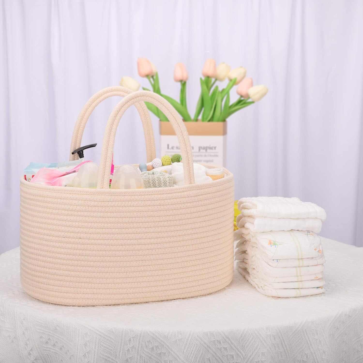 COMSE 2 Pack Baby Diaper Caddy Organizer with Dividers