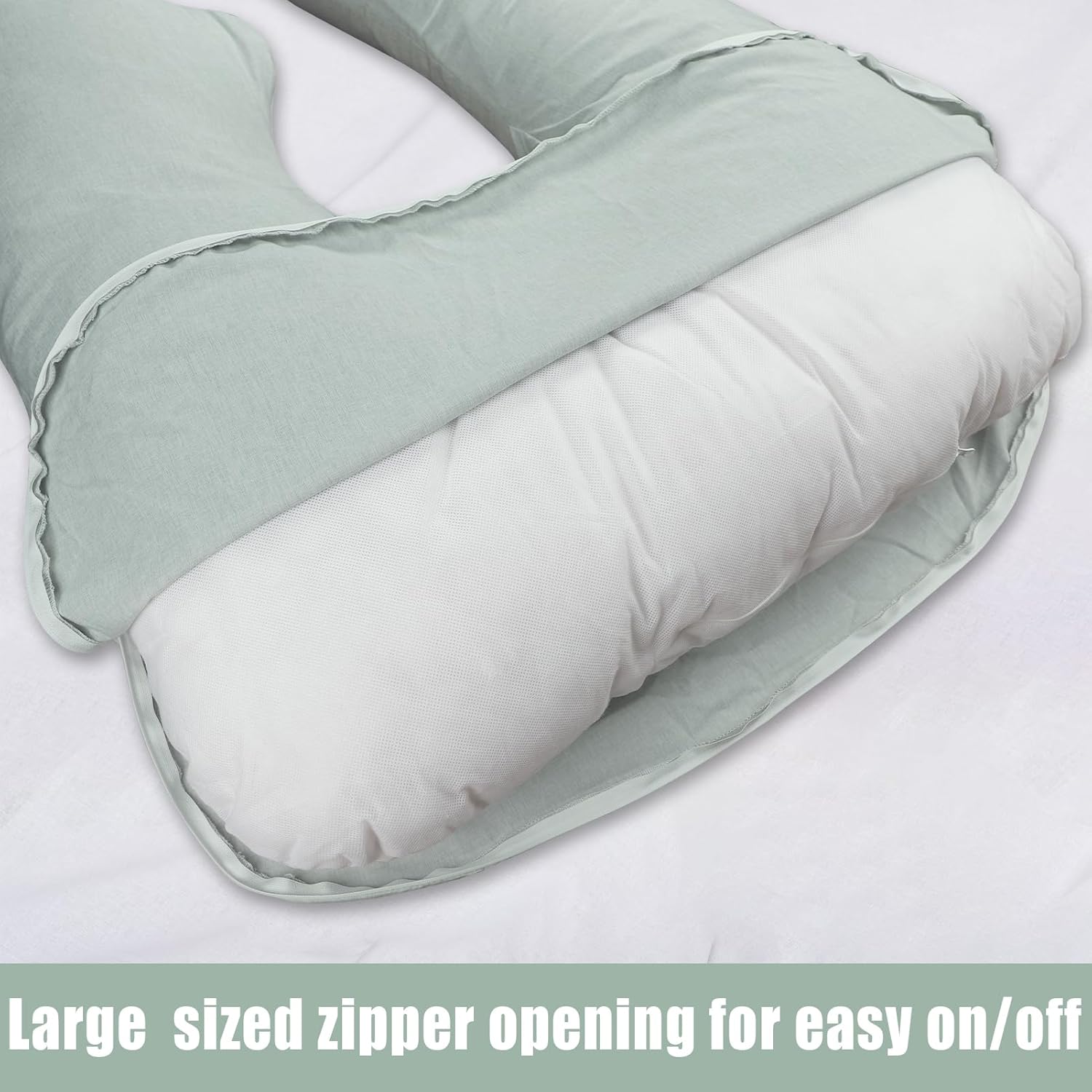 TANOFAR J-Shaped Pregnancy Pillow Cover Green