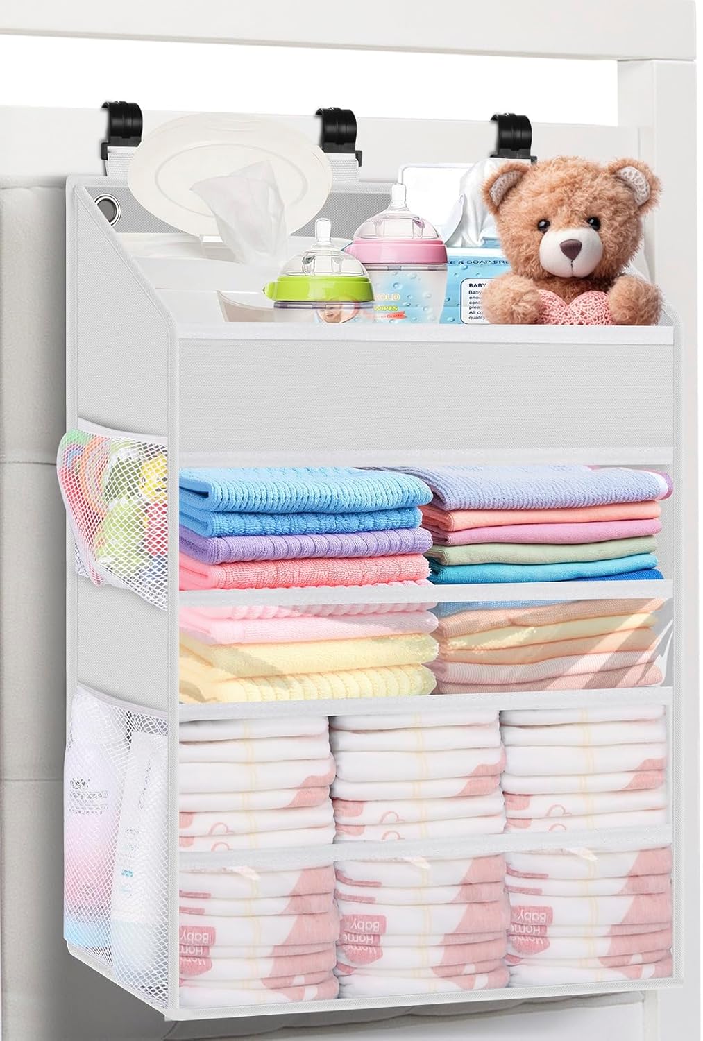 PHOTOONE Hanging Diaper Caddy Organizer - 90 Diapers Storage WhiteBeige