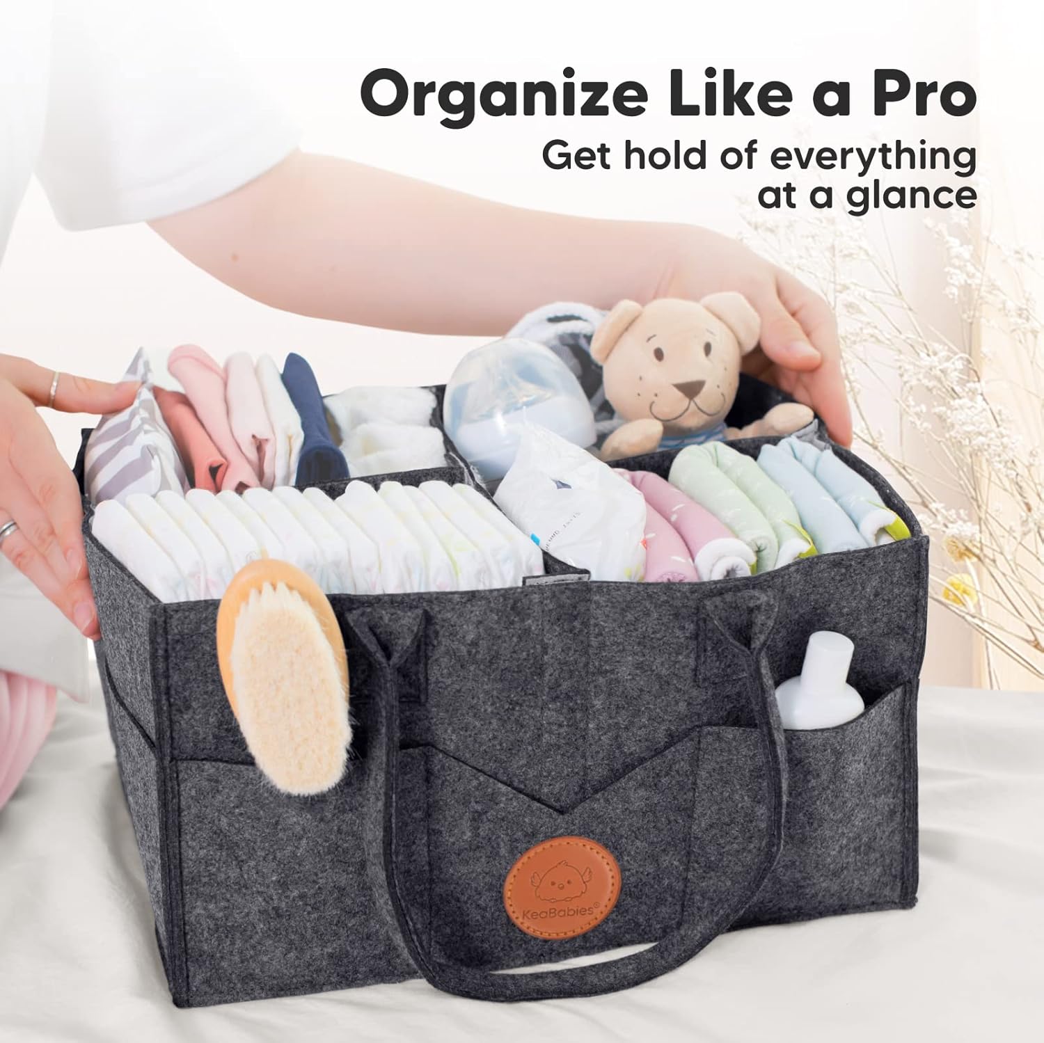 KeaBabies Diaper Caddy Organizer with 5 Pack Muslin Burp Cloths