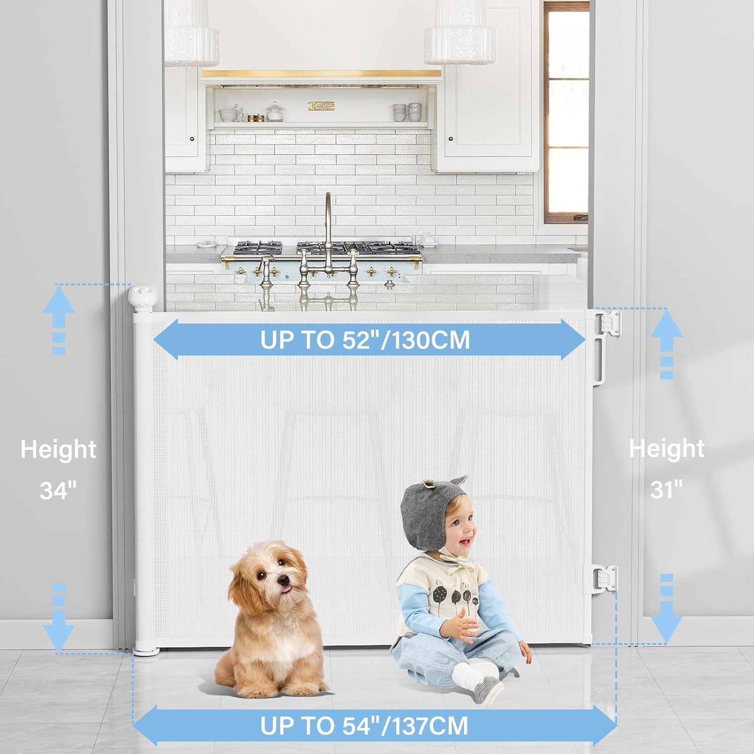 PRObebi Retractable Baby Pet Gate - 54 Wide 34 Tall