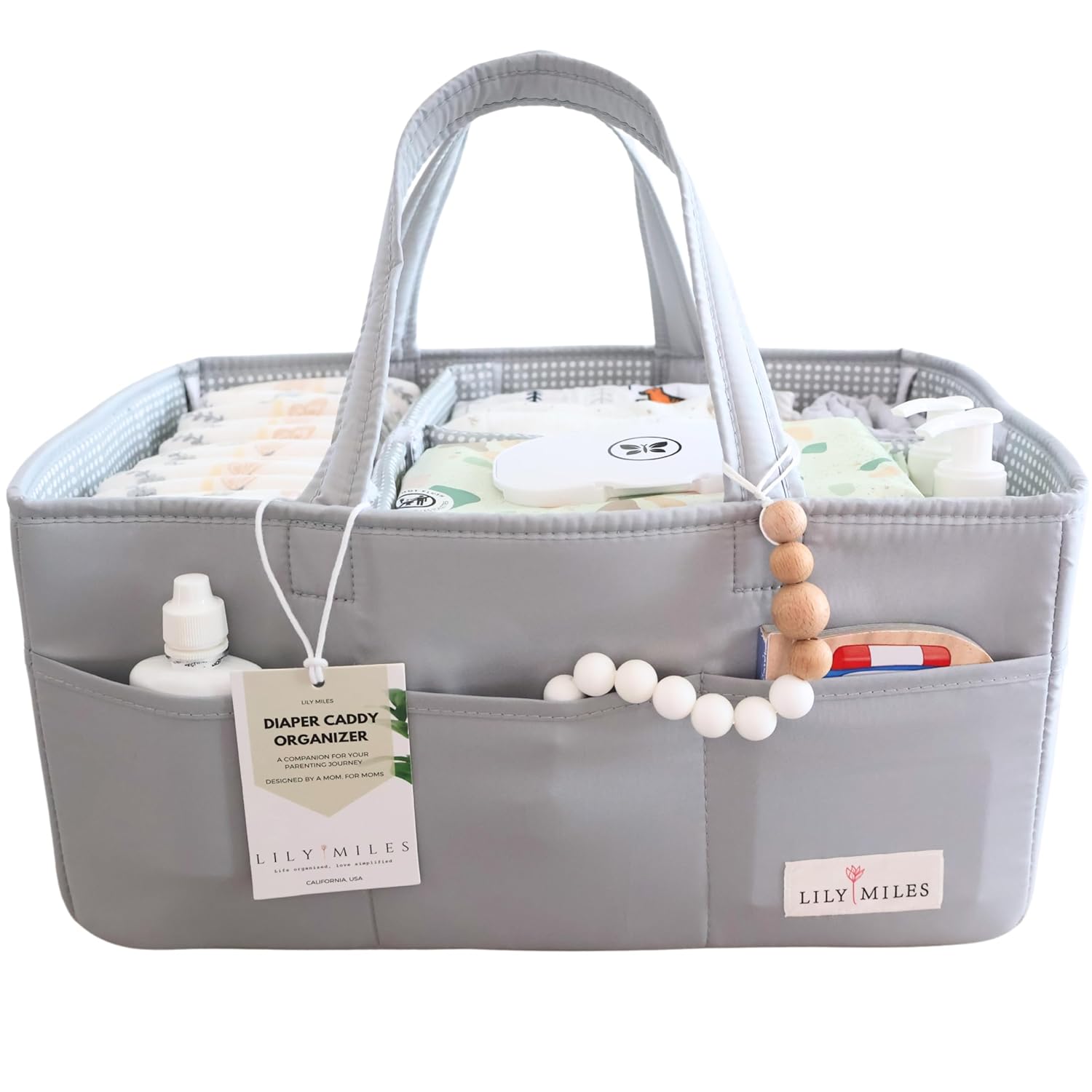 Lily Miles Diaper Caddy with 8 Pockets Wipeable Durable